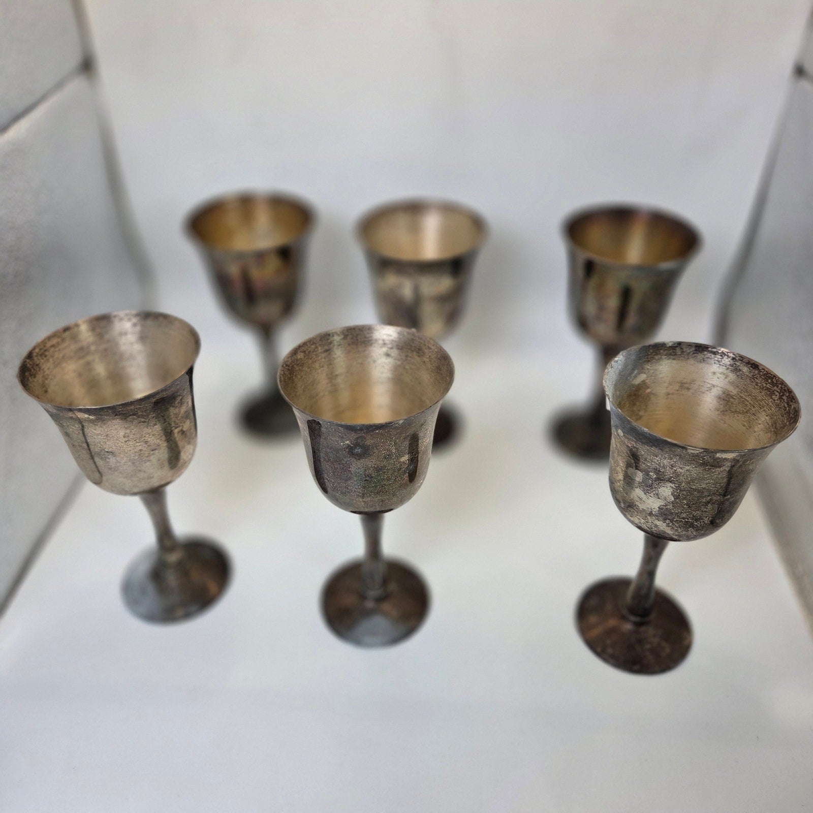 Salem Silverplate Portugal Goblets Set of 6 Vintage Chalice Cups Heavy Patina