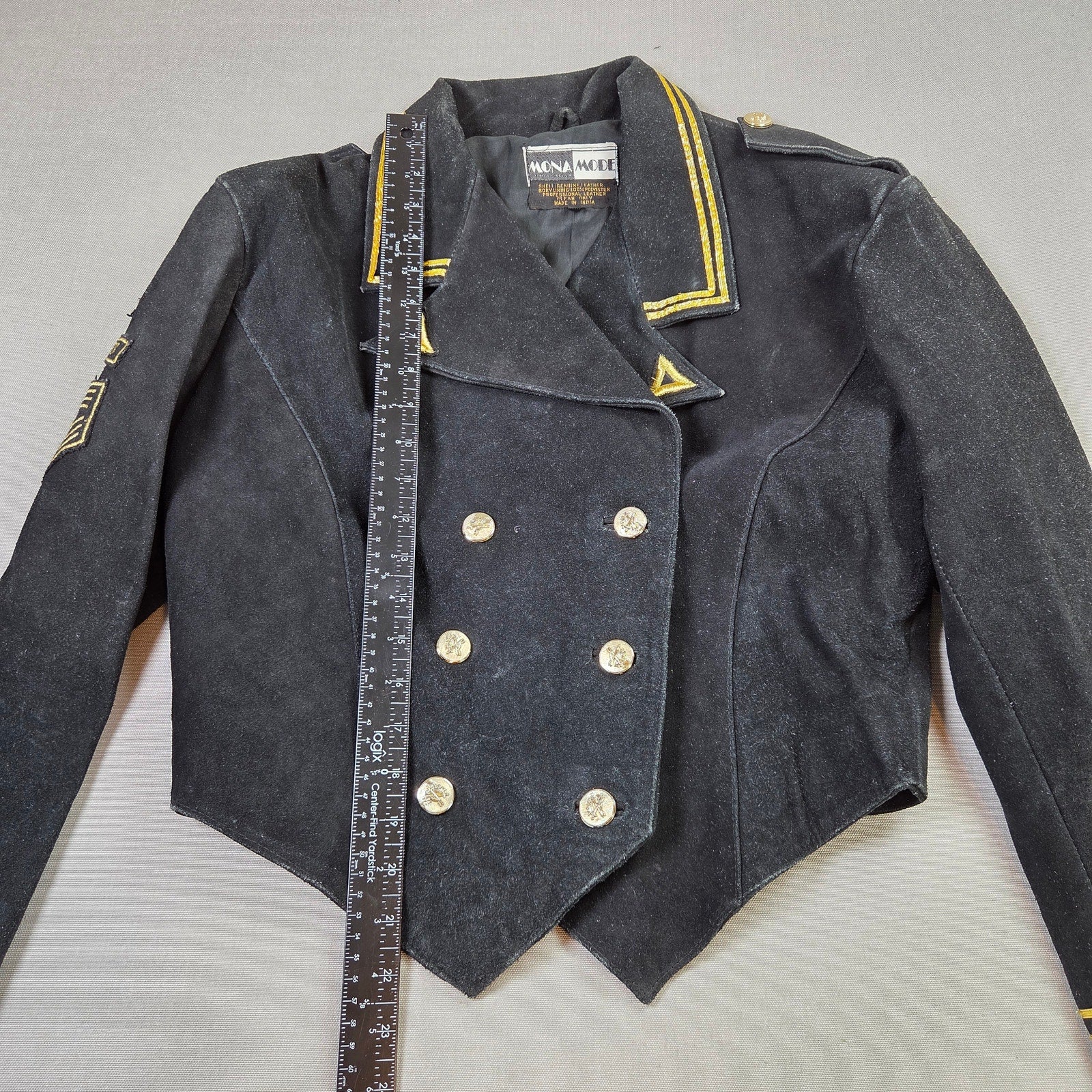 Mona Mode Leather Military Style Cropped Jacket Marines Patch Womens M