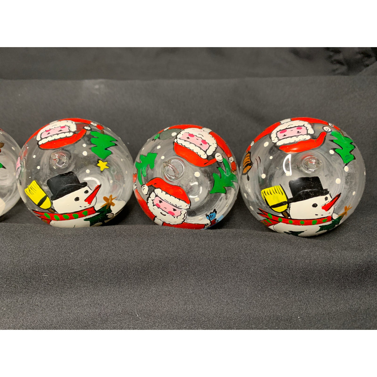 Vintage 1996 Czech Hand Painted Glass Christmas Ornaments Santa Snowman Set 6