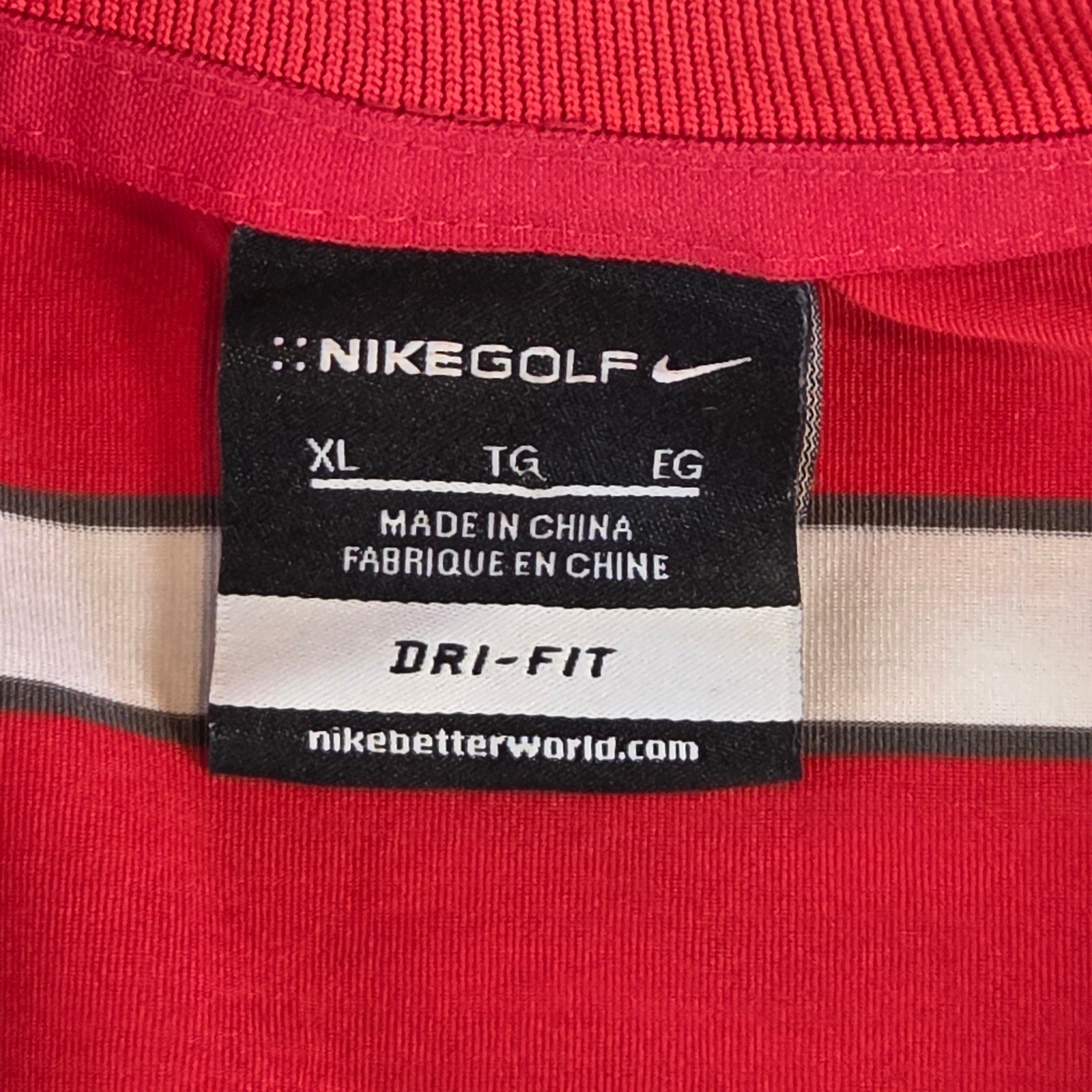 Nike Golf XL Dri-FIT Polo Shirt Orange White Striped Performance Short Sleeve