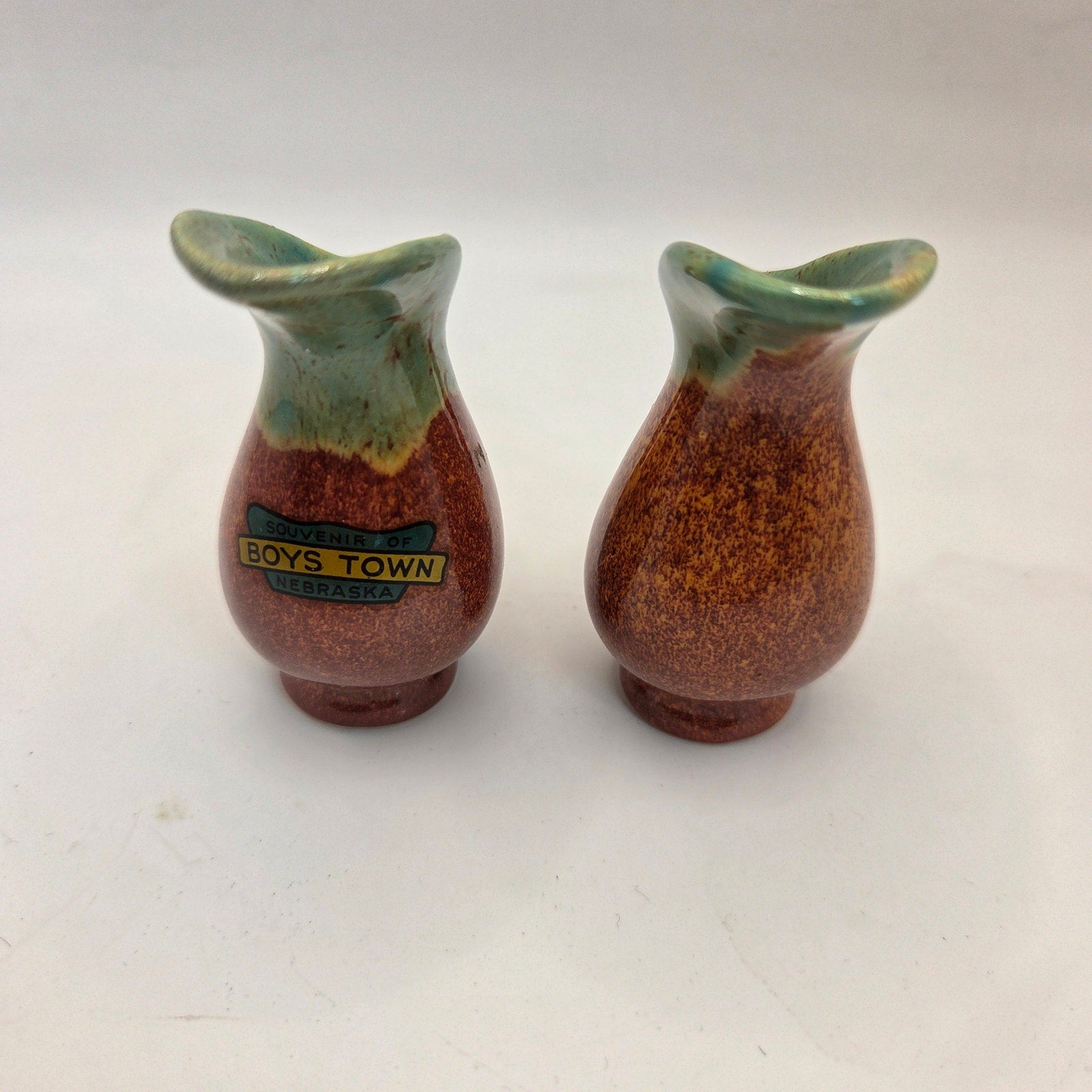 Vintage Boys Town Nebraska Mini Pottery Vases Pair Signed ET Hand Thrown