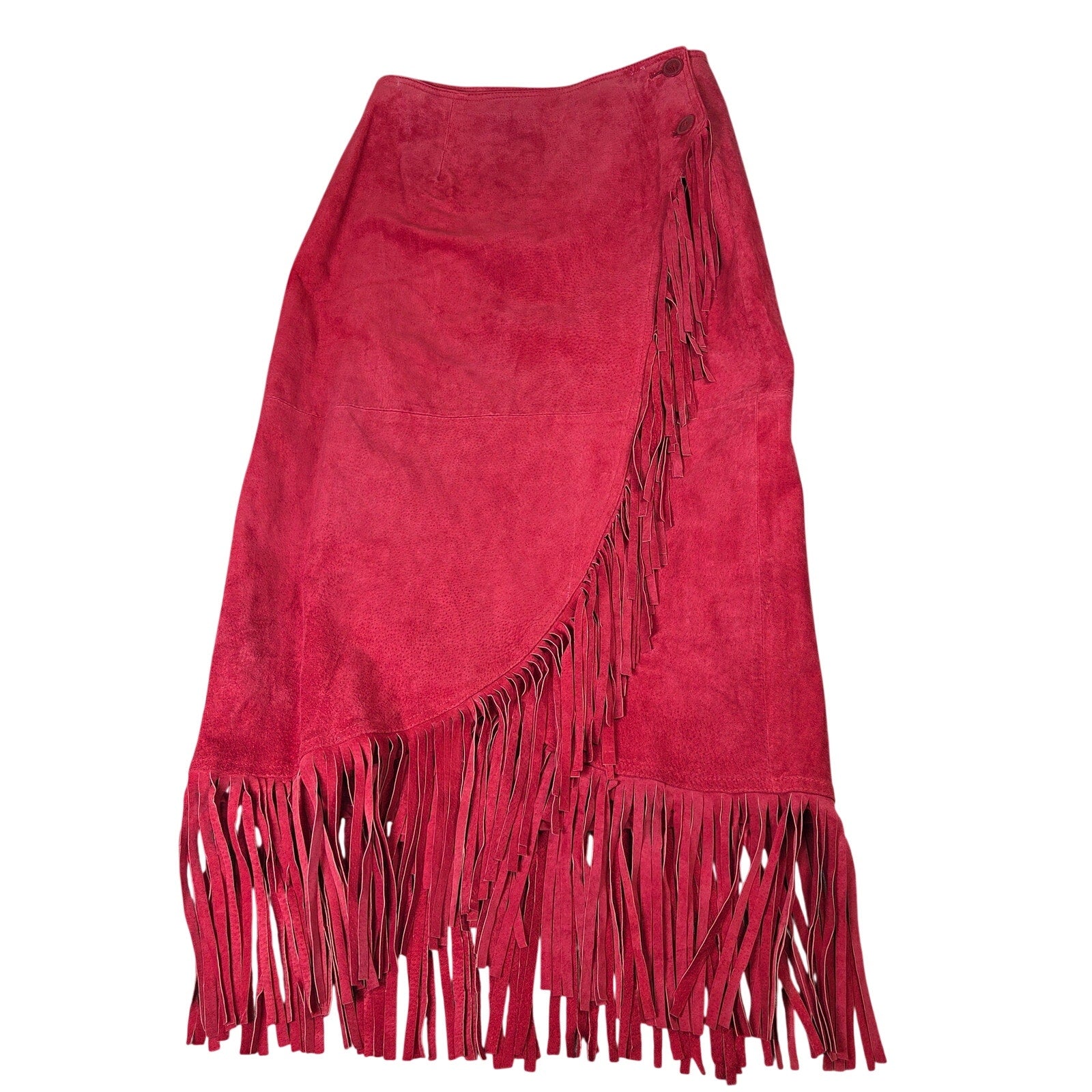 Newport News Red Leather Fringe Wrap Skirt Western Boho Women Size 14