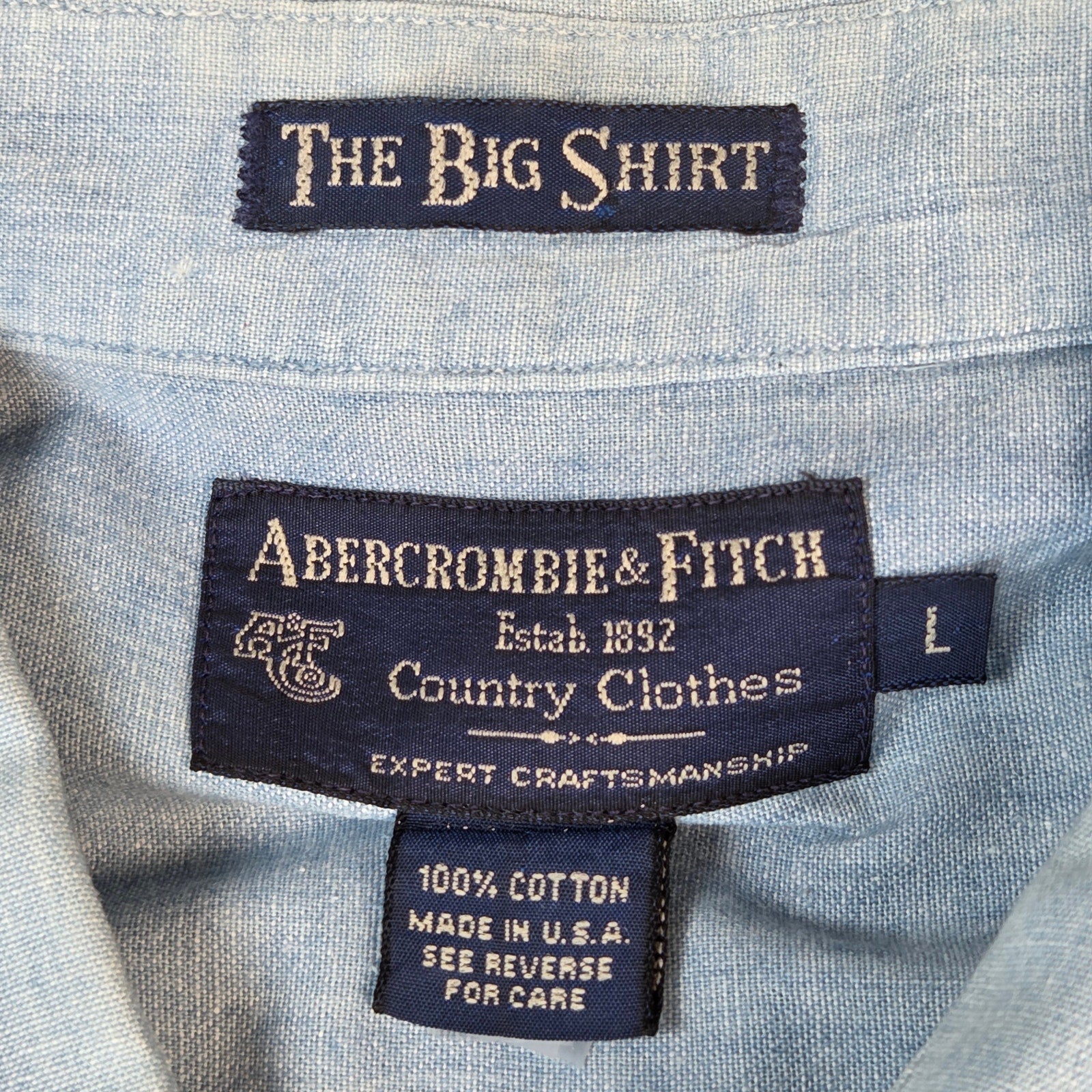 Abercrombie & Fitch The Big Shirt Chambray Button Down USA Mens L Vintage