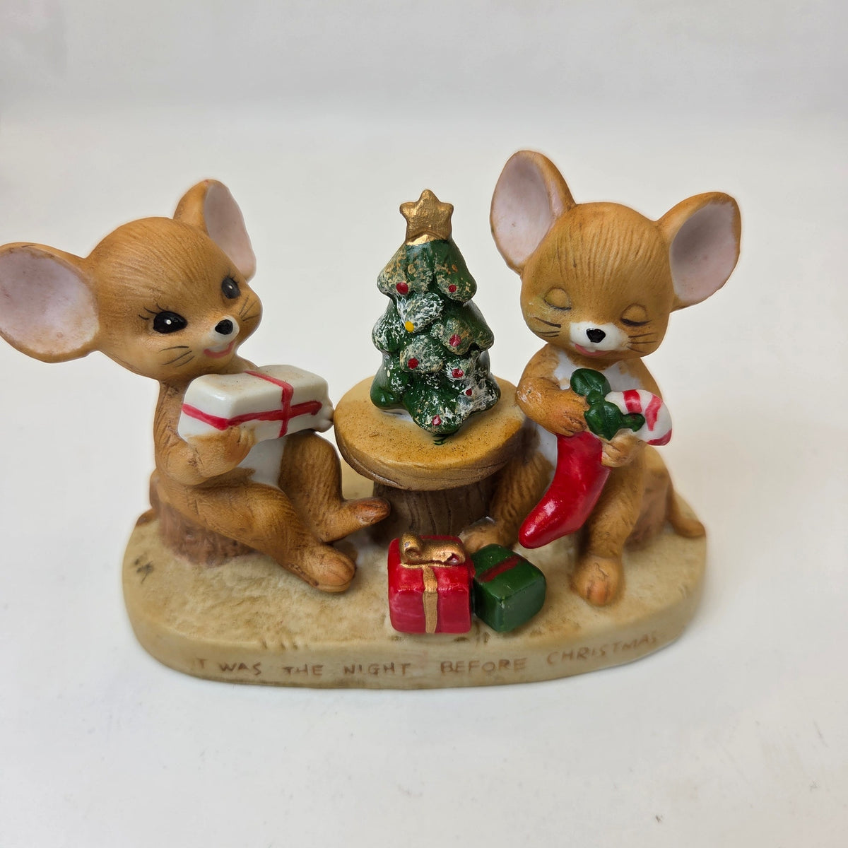 Enesco Night Before Christmas Mice Figurine Tree Taiwan Holiday Decor 3"