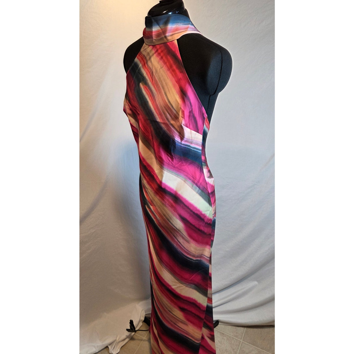 Club L London Melanie Maxi Dress UK 10 US 6 Striped Halter Open Back NWT