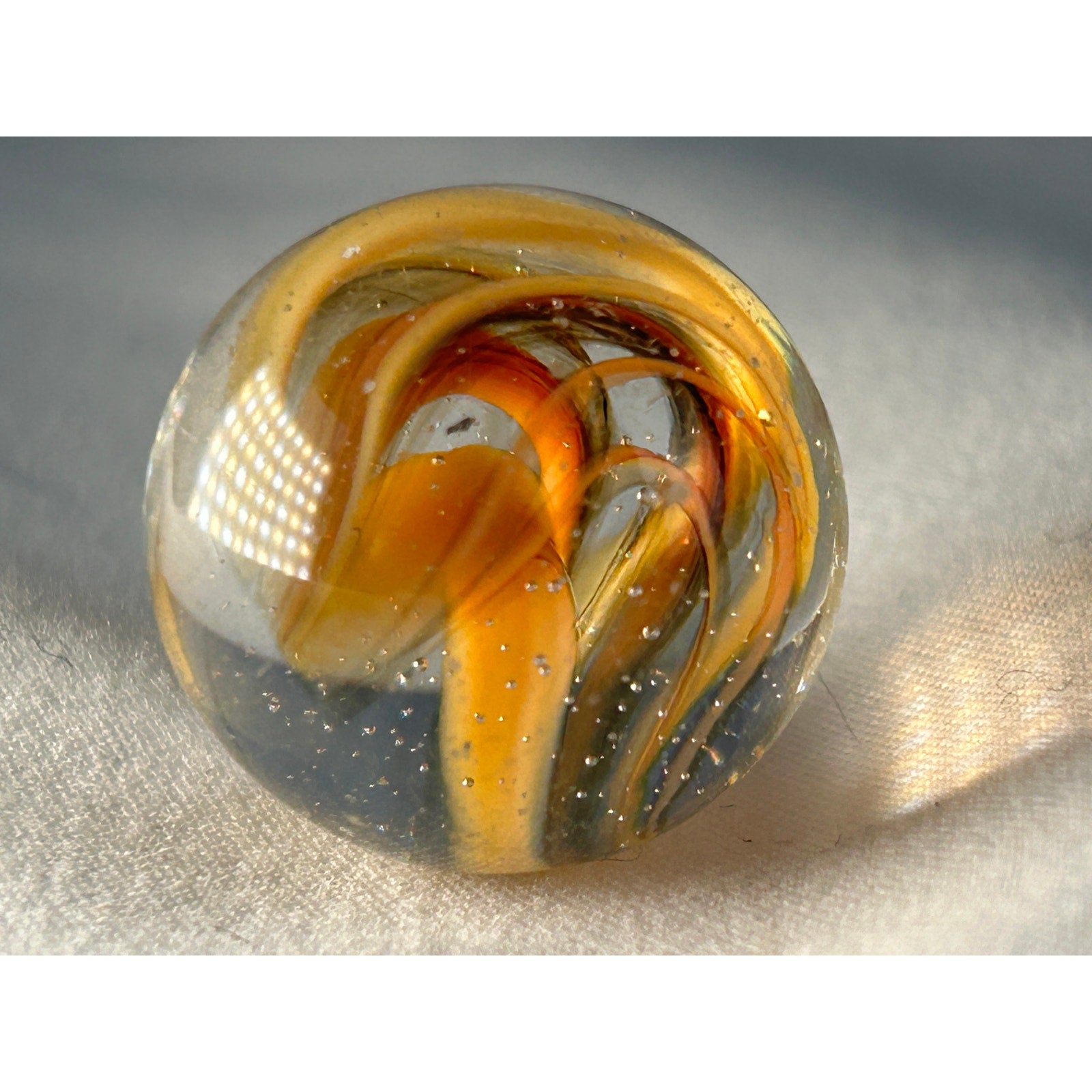 Vintage Style Glass Marble Yellow Orange Latticino Swirl 0.90 Inch