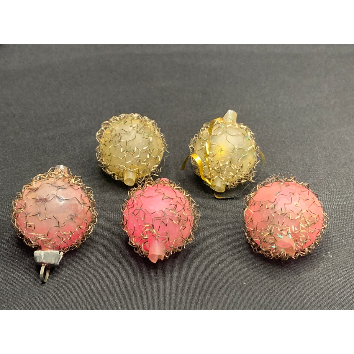 Vintage 1940s 1950s Wire Wrapped Glass Christmas Ornaments Mini Lot of 5