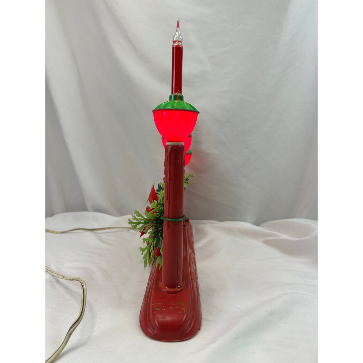 Vintage 3 Bubble Light Christmas Candolier Poinsettia Holly Centerpiece Works