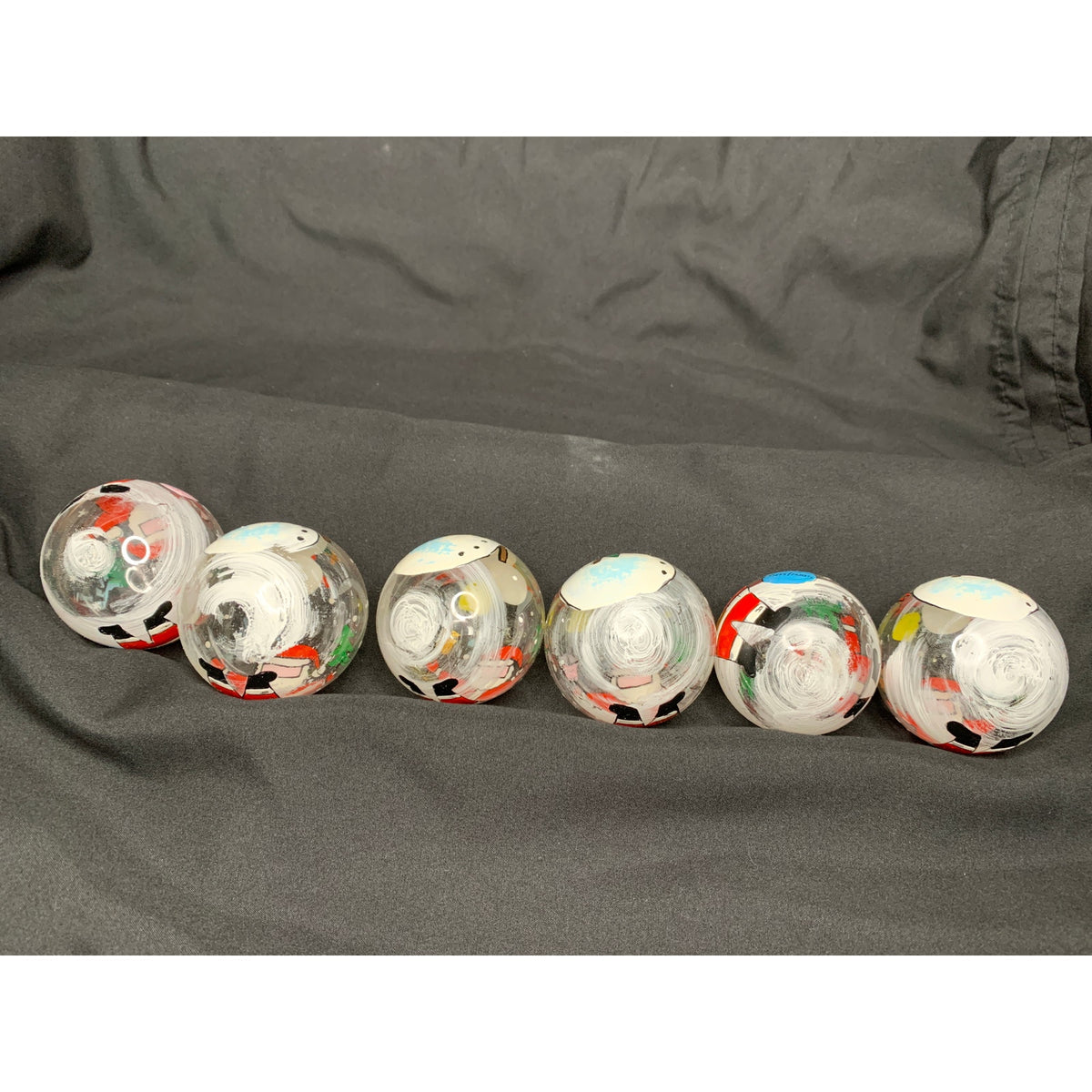 Vintage 1996 Czech Hand Painted Glass Christmas Ornaments Santa Snowman Set 6
