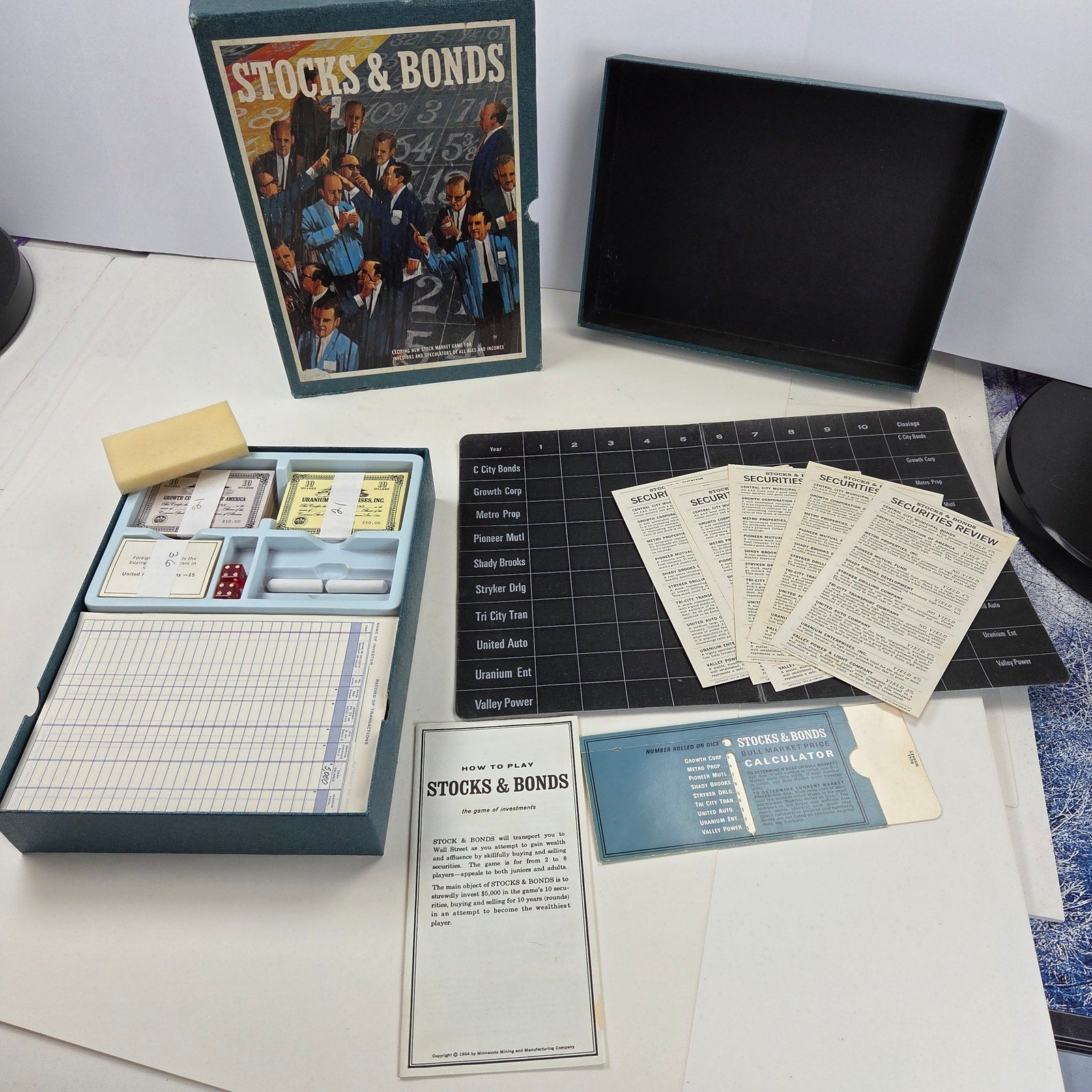 Vintage 1964 3M Bookshelf Game Stocks & Bonds Complete Investment Board Game