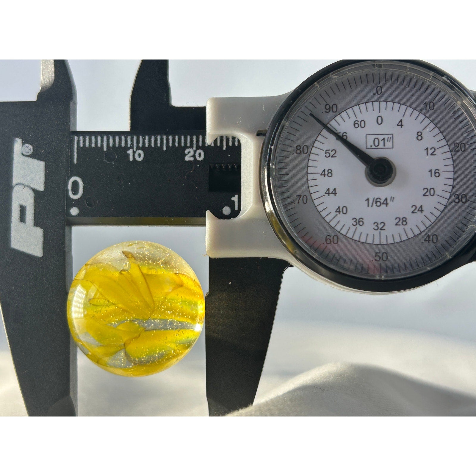 Bright Yellow Swirl Art Glass Marble Handmade Style Clear Base 0.7 Inch
