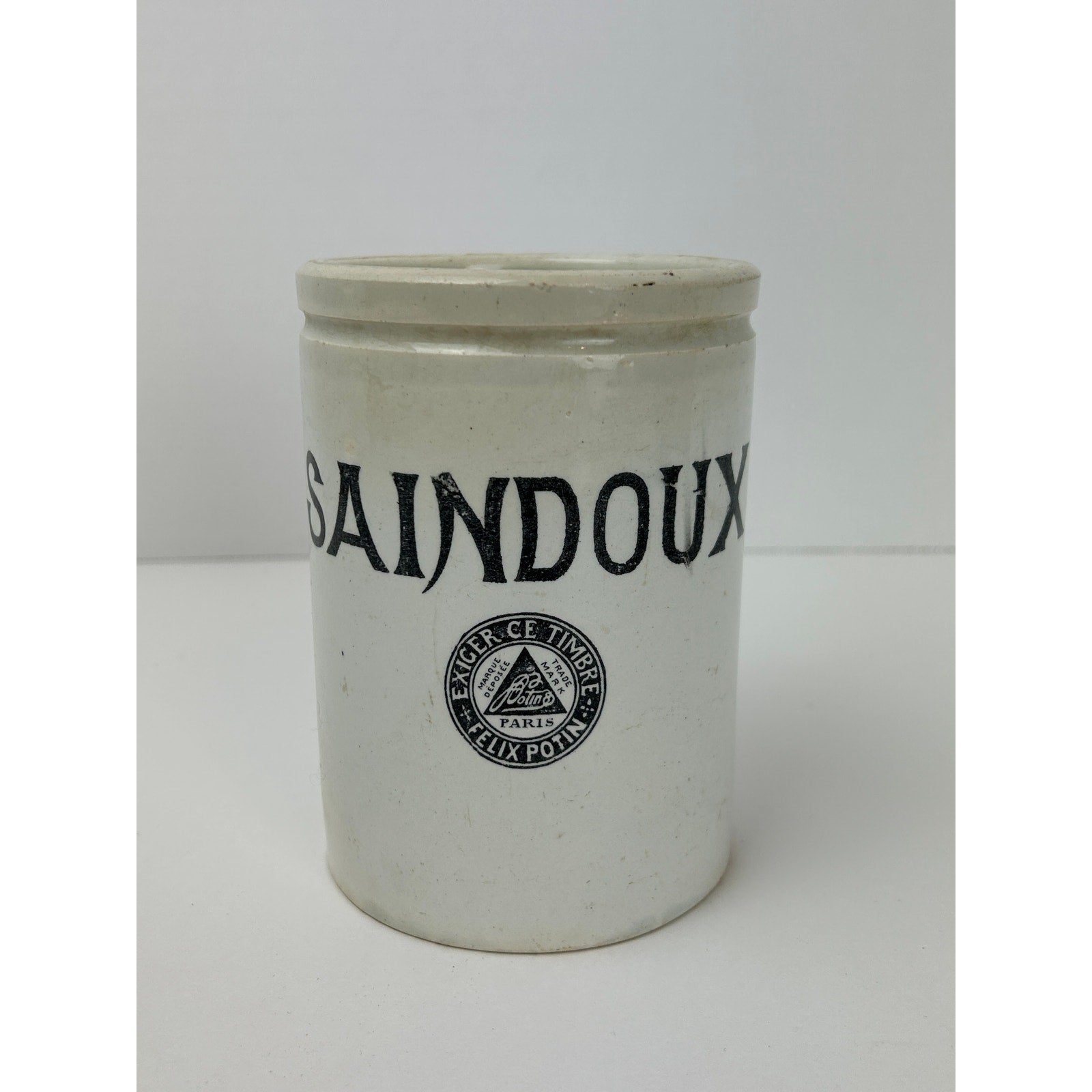 Rare Felix Potin Saindoux French Advertising Ironstone Crock Jar Luneville 1900s