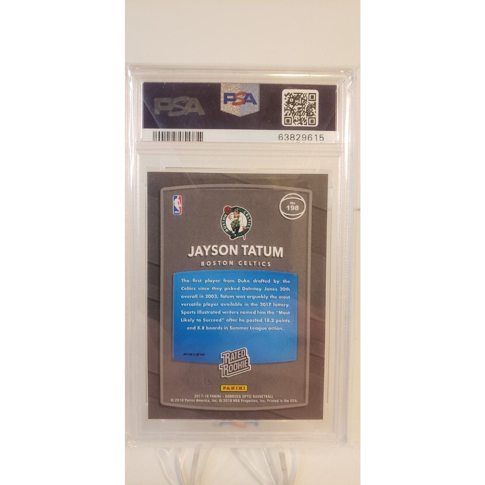 2017 Donruss Optic Jayson Tatum Lime Green #198 /175 PSA 10 Rookie RC