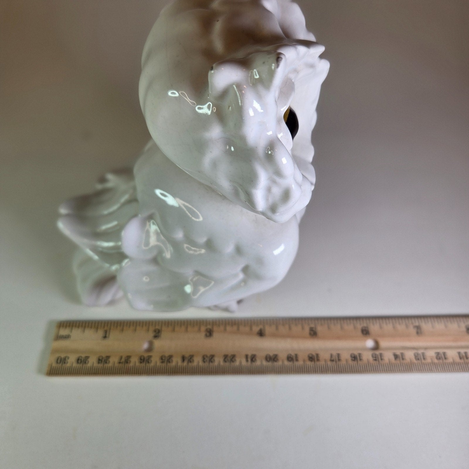 Vintage White Ceramic Owl Figurine Mid-Century Style Big Eyes 5.75" Tall