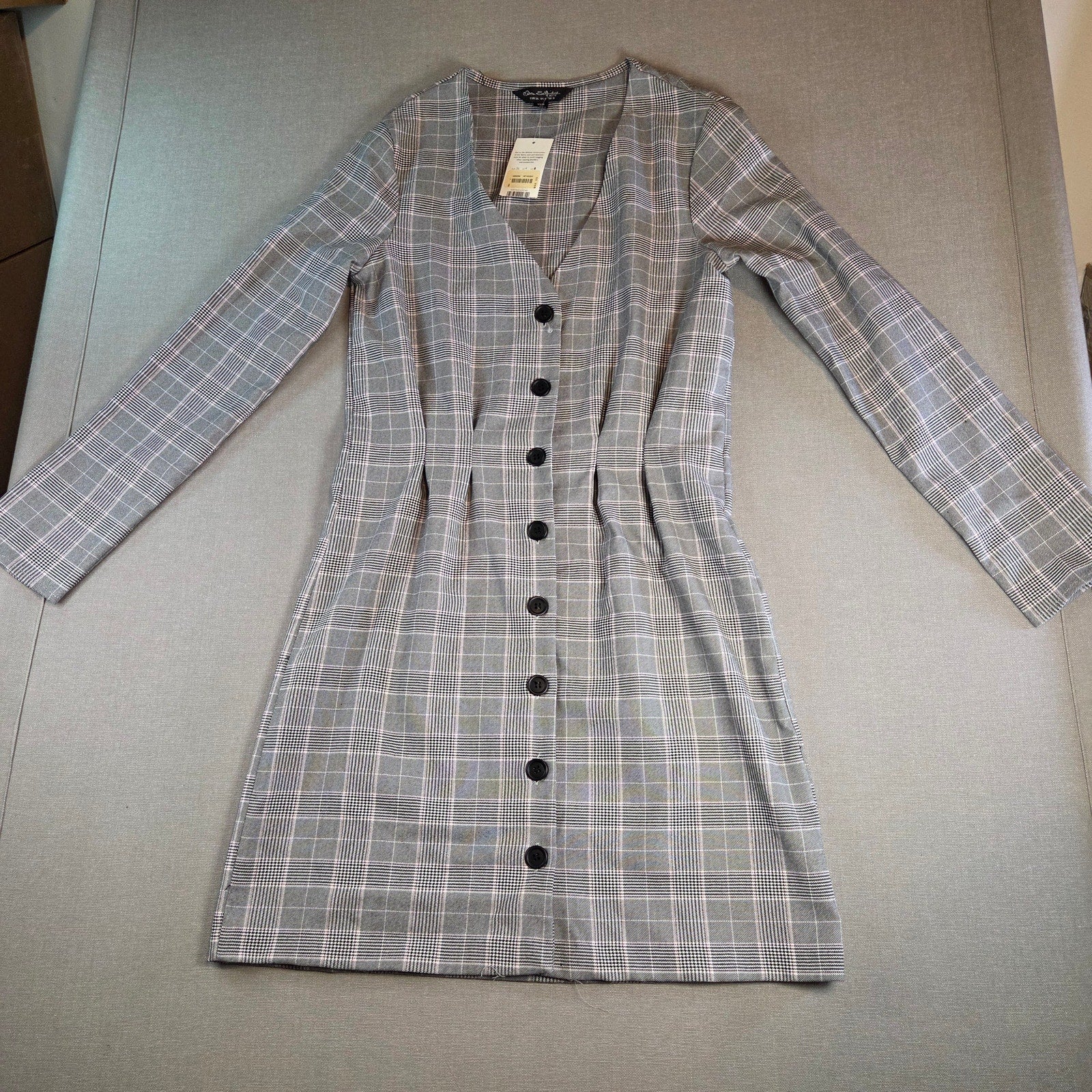 Miss Selfridge Check Plaid Sheath Dress Women’s Size 4 NWT Long Sleeve