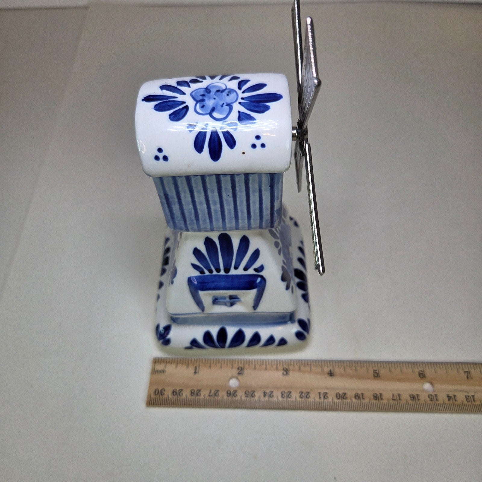 Delft Blue Elesva Windmill Figurine Holland 7" Ceramic Music Box (Non-Working)