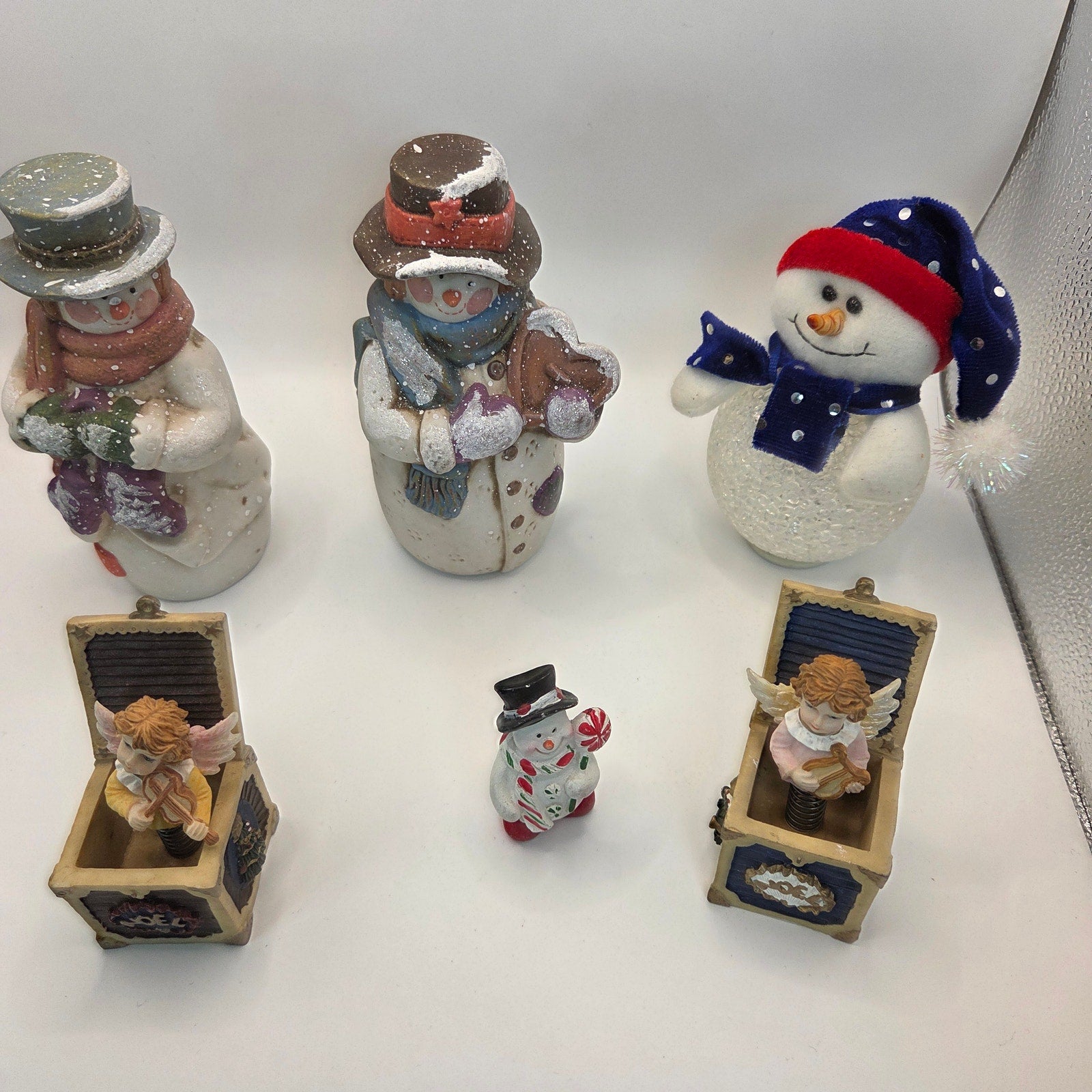 Lot of 6 Snowman & Angel Christmas Figurines Holiday Decor