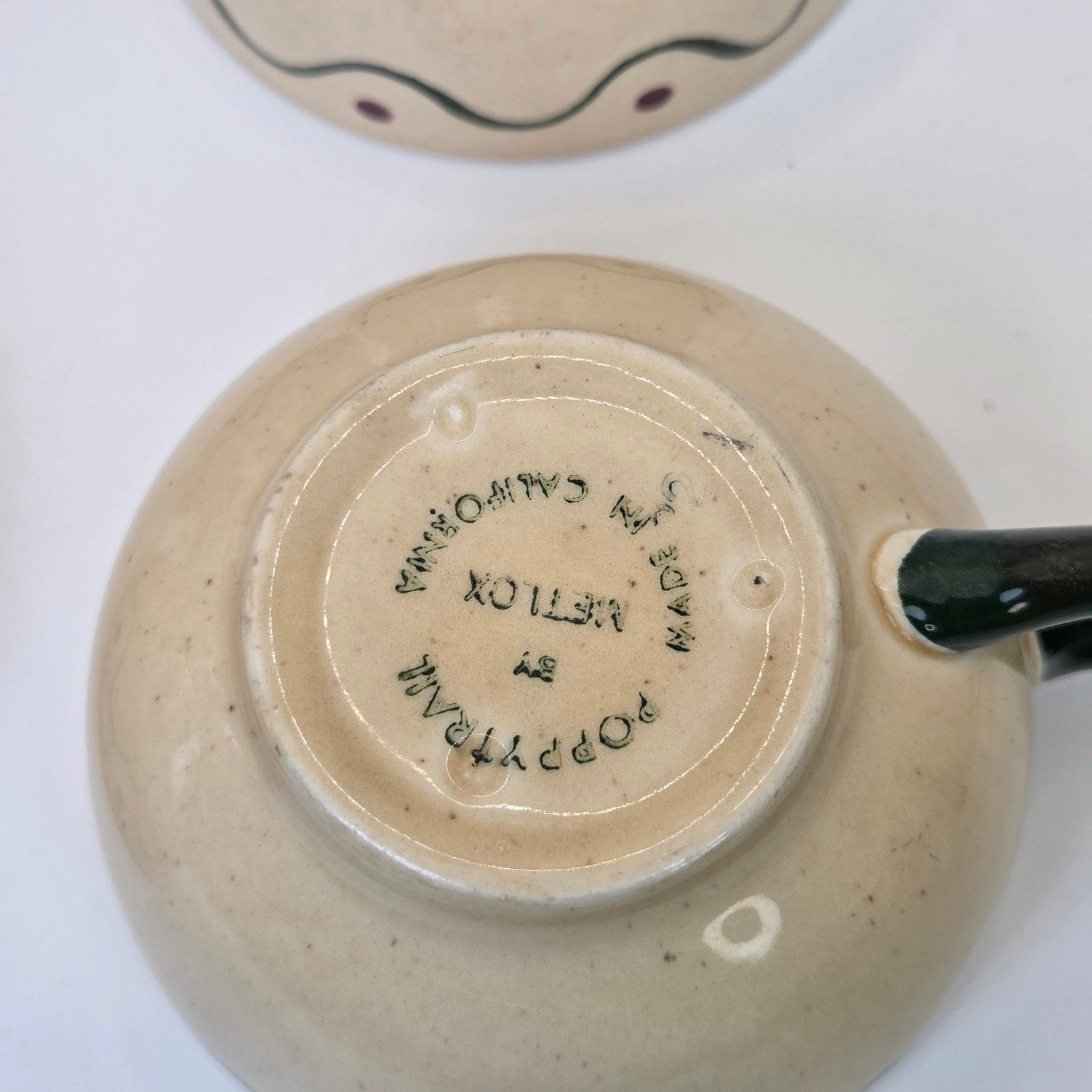 Vintage Metlox Poppytrail 4 Coffee Tea Cups California Pottery Set Green Handles