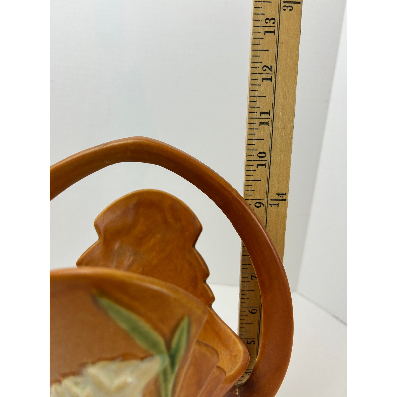 Vintage Roseville Pottery Freesia Shape 392-10 Basket Vase Brown Handle Repair