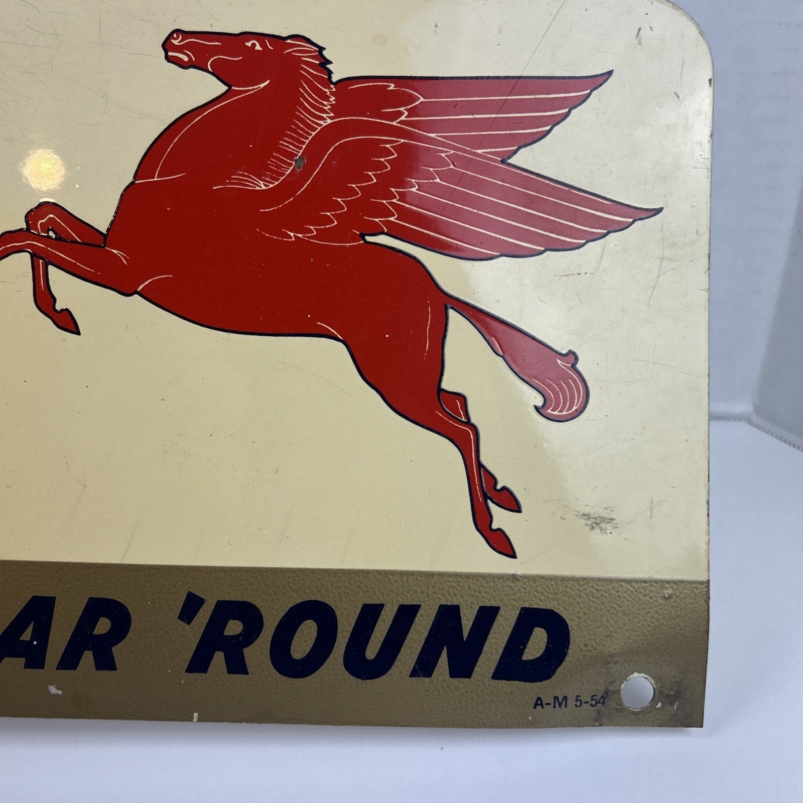 Vintage Mobiloil Special Advertising Sign 18"x7" Pegasus Metal Gas Oil Garage