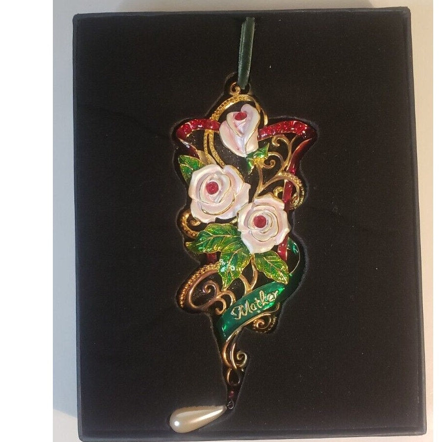 Enesco Treasure Tree Mother Ornament Rose Floral Enameled Boxed Gift