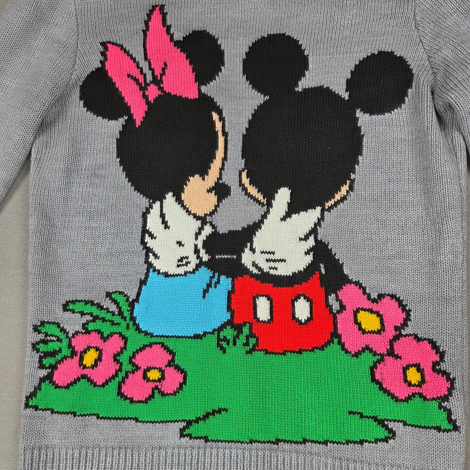 Disney Divided H&M Mickey Minnie Mouse Knit Sweater Girls Size 8 Gray Floral