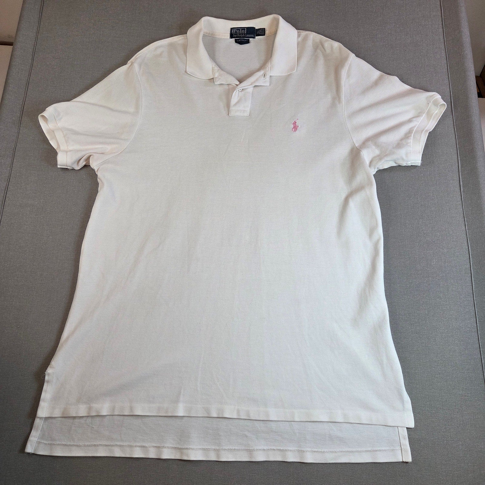 Polo Ralph Lauren Custom Fit White Polo Shirt XL Cotton Pink Pony Logo