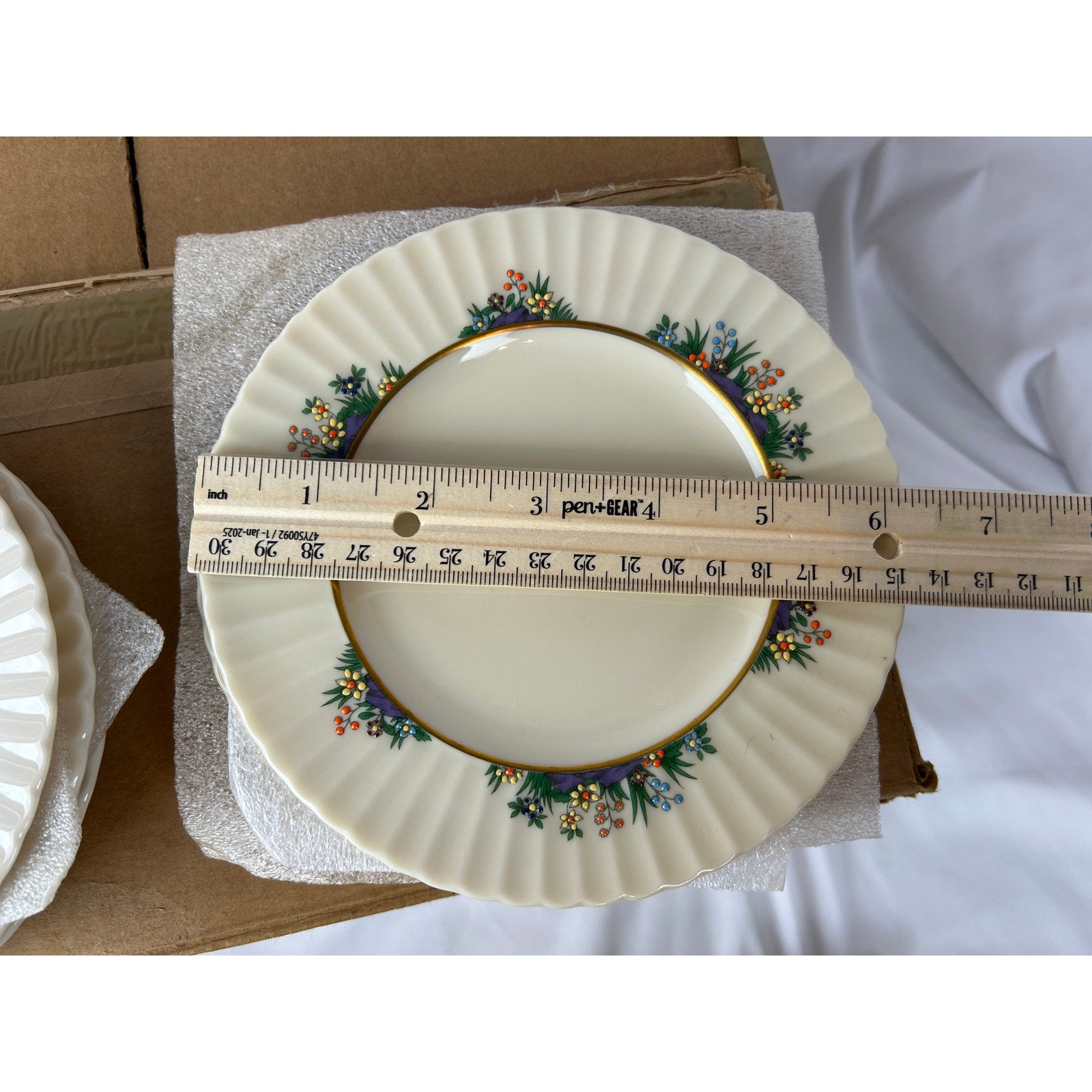 Lenox Rutledge China Plates Lot Fluted Rim Gold Trim No Cups w Box USA