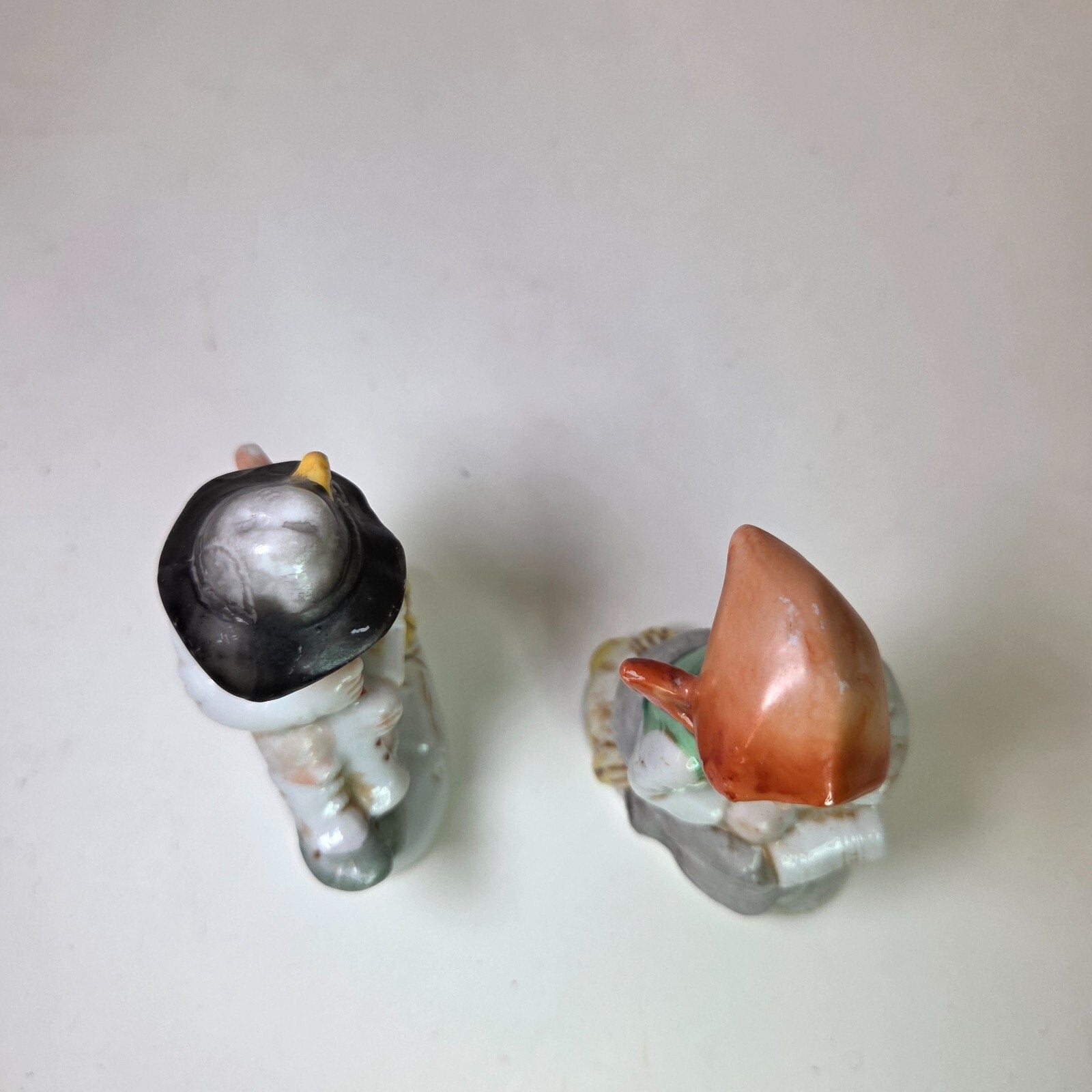 Vintage Japan Boy Playing Flute & Girl Sitting Ceramic Figurines 3.5in Pair