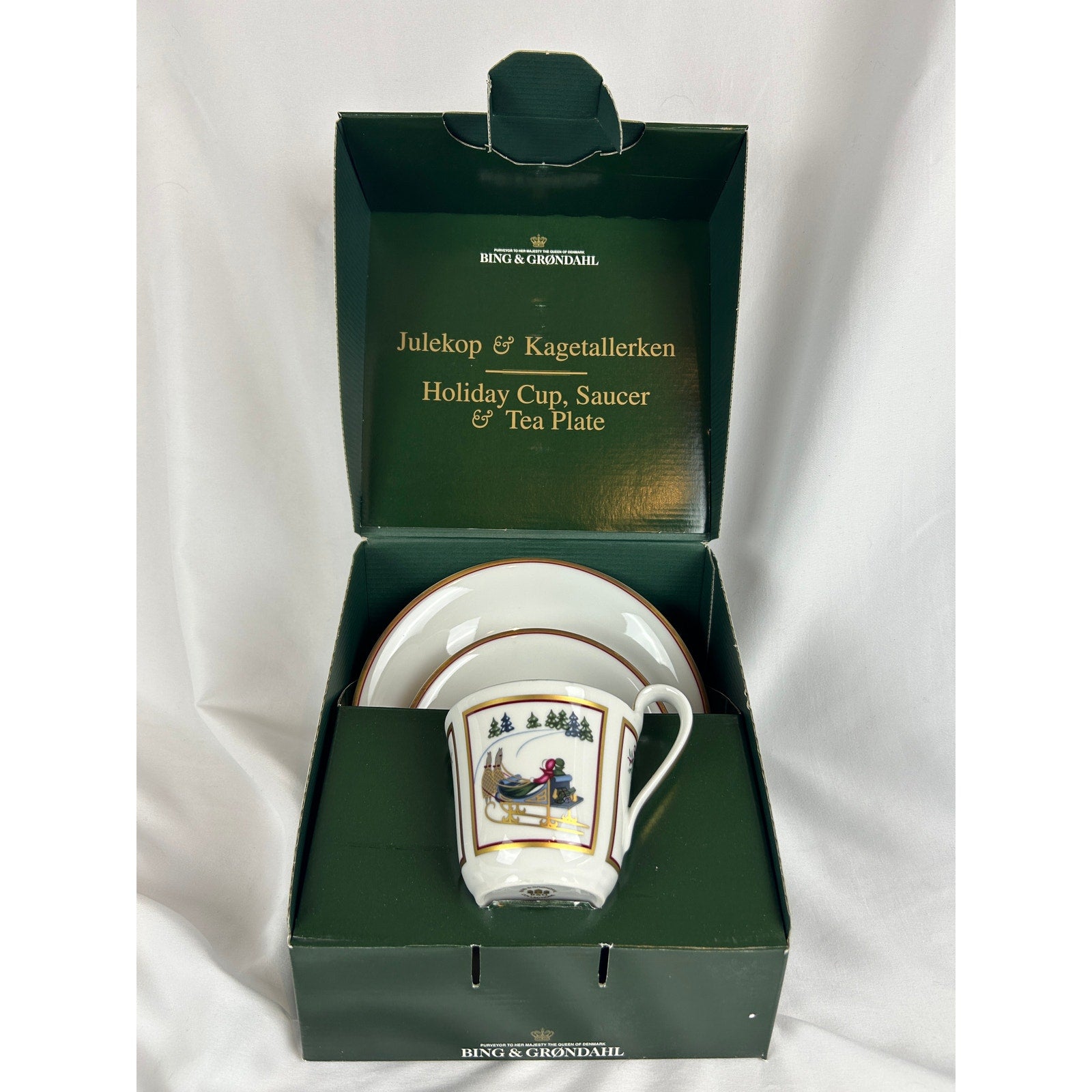 Bing Grondahl 1998 Holiday Cup Saucer Tea Plate Set Jette Frolich Boxed