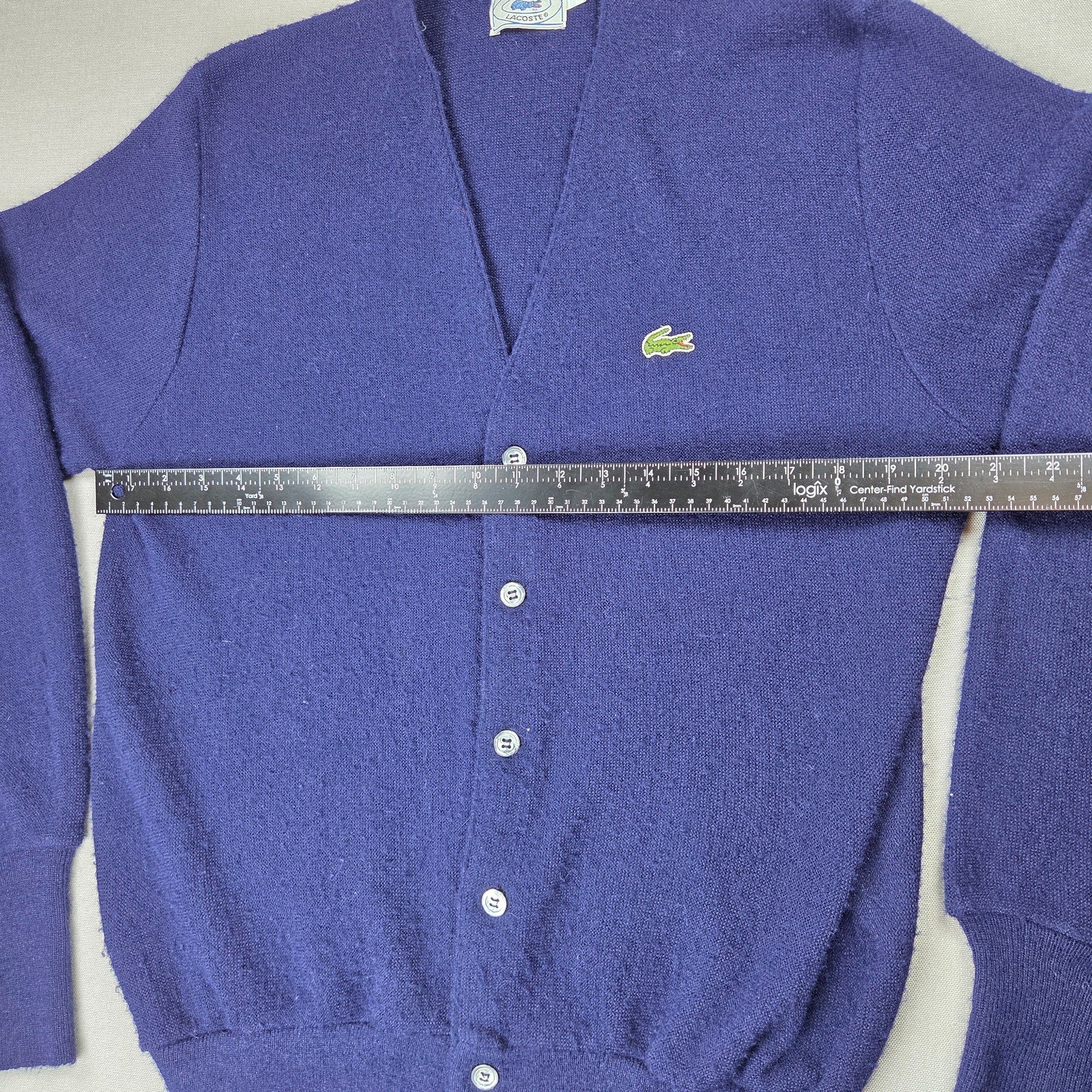 IZOD Lacoste Vintage Cardigan Sweater Men's L USA Orlon Acrylic V-Neck Blue