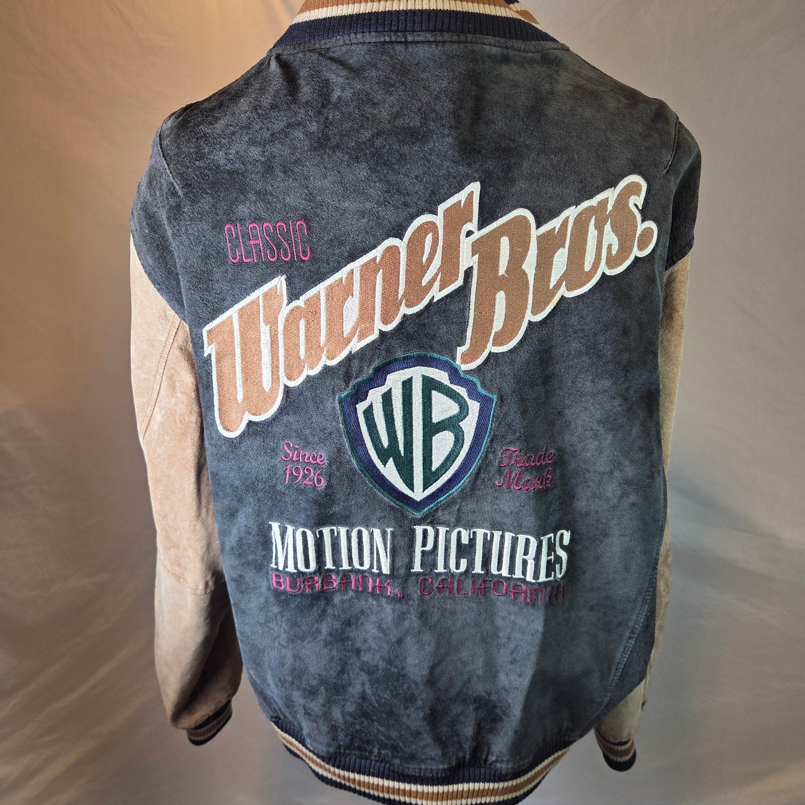 Warner Bros Studio Store Leather Varsity Jacket Large WB Burbank Korea