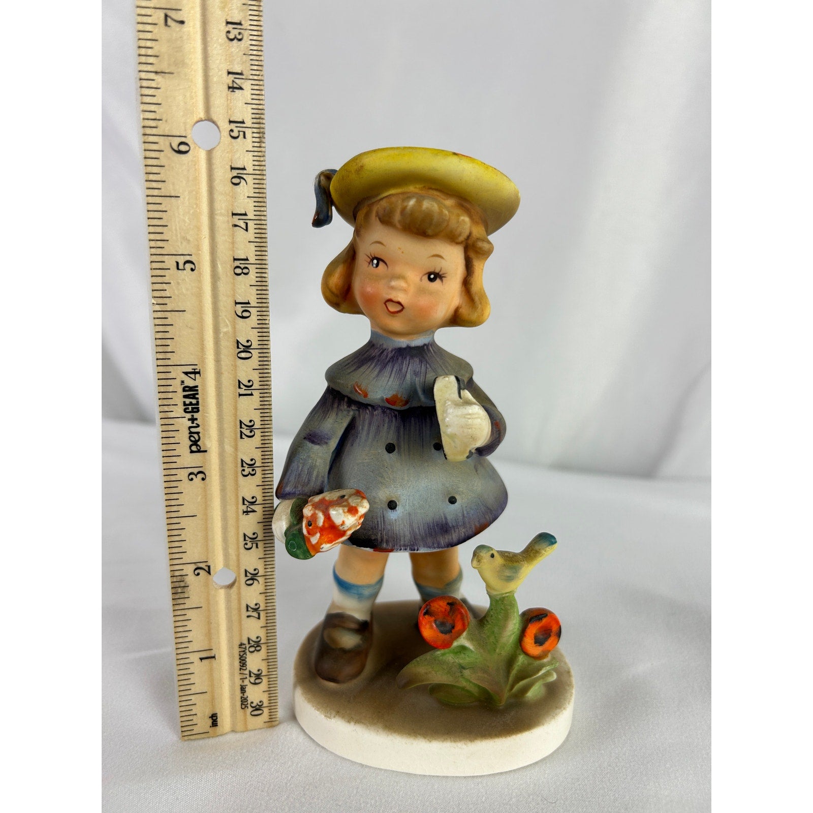Mid Century Lefton Sunday Best Girl Figurine 1110 Bird Floral