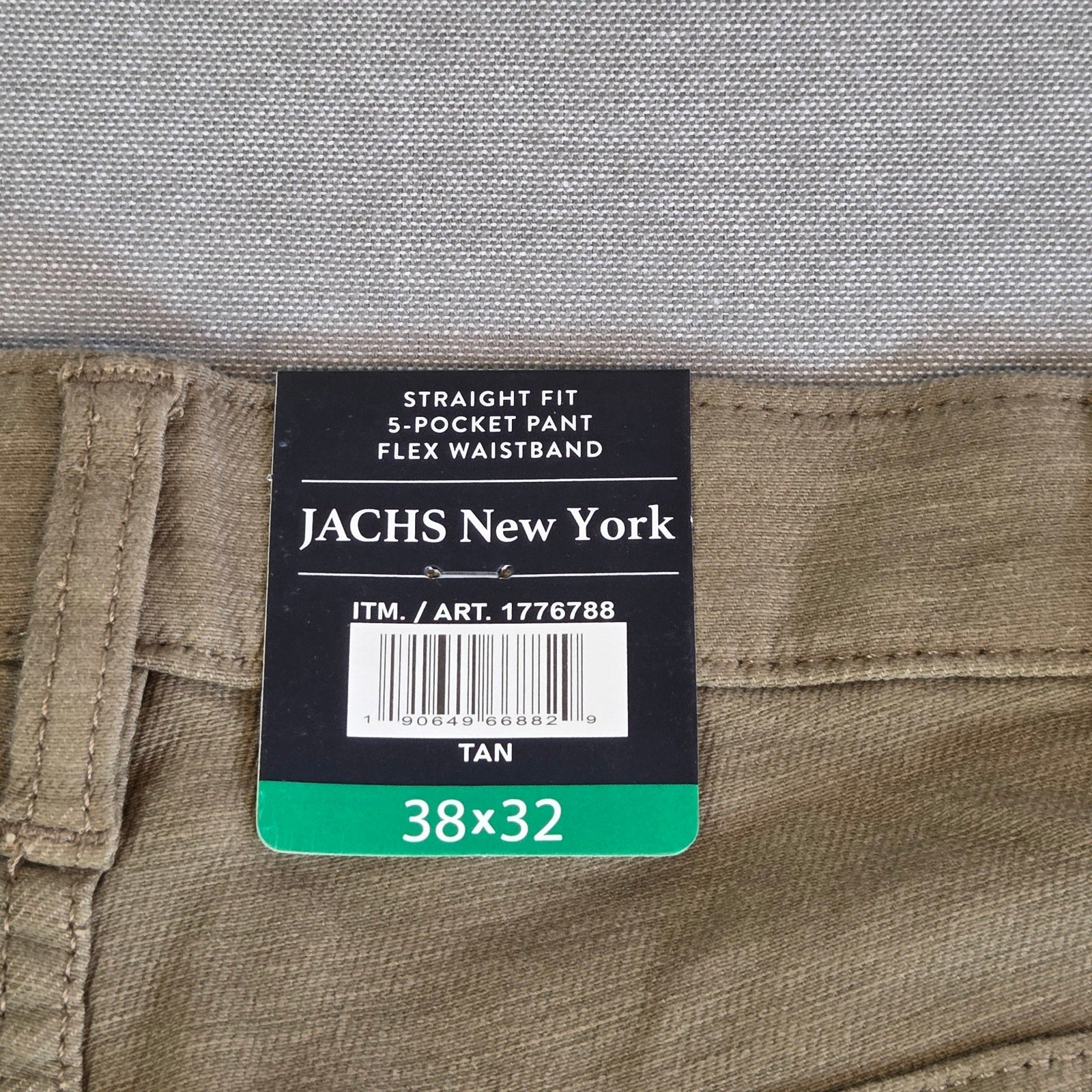 JACHS New York Straight Fit Pants 38x32 Tan 5 Pocket Flex Waistband NWT
