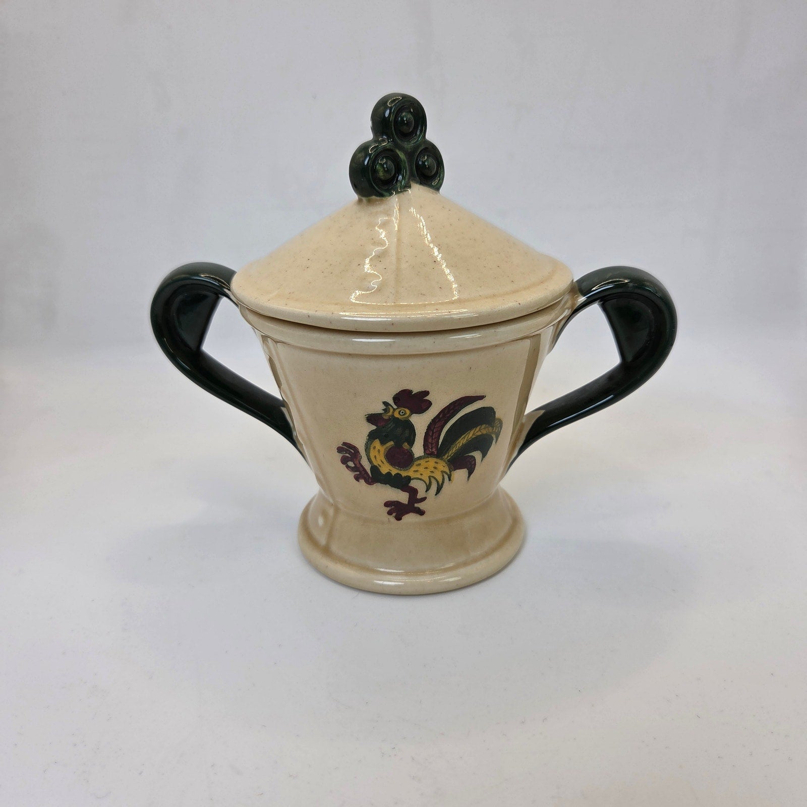 Metlox Poppytrail Rooster Sugar Bowl w/ Lid Vintage Two Handle Covered Jar