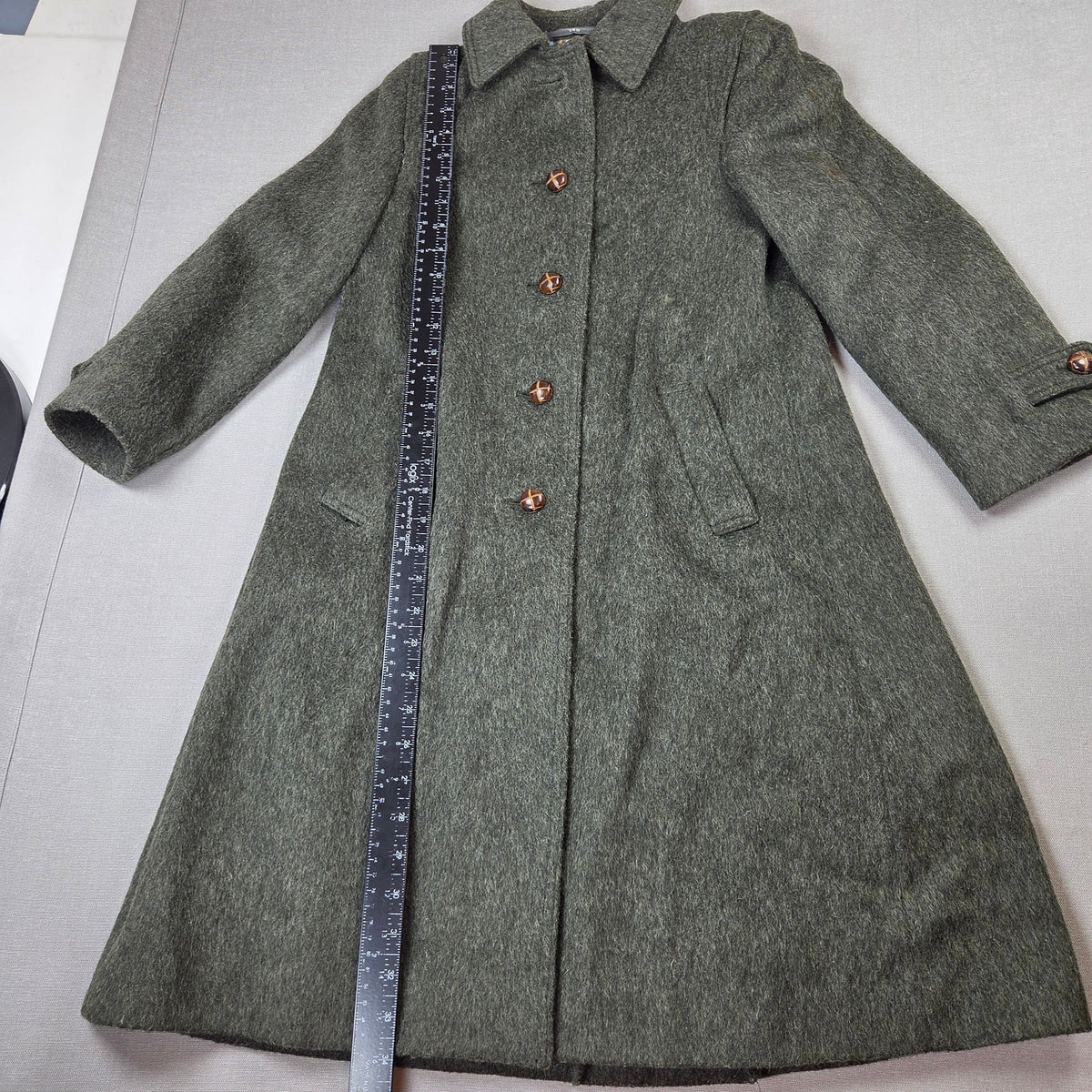 Vintage Hummelsheim Wool Coat Kids EU 140 Green Long Overcoat Germany 75% Wool