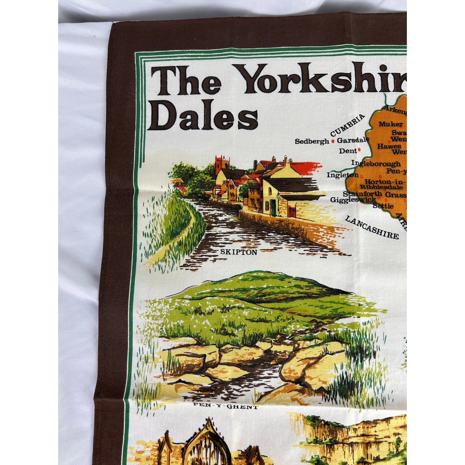Vintage Yorkshire Dales Tea Towel Map England Cotton Clive Mayor