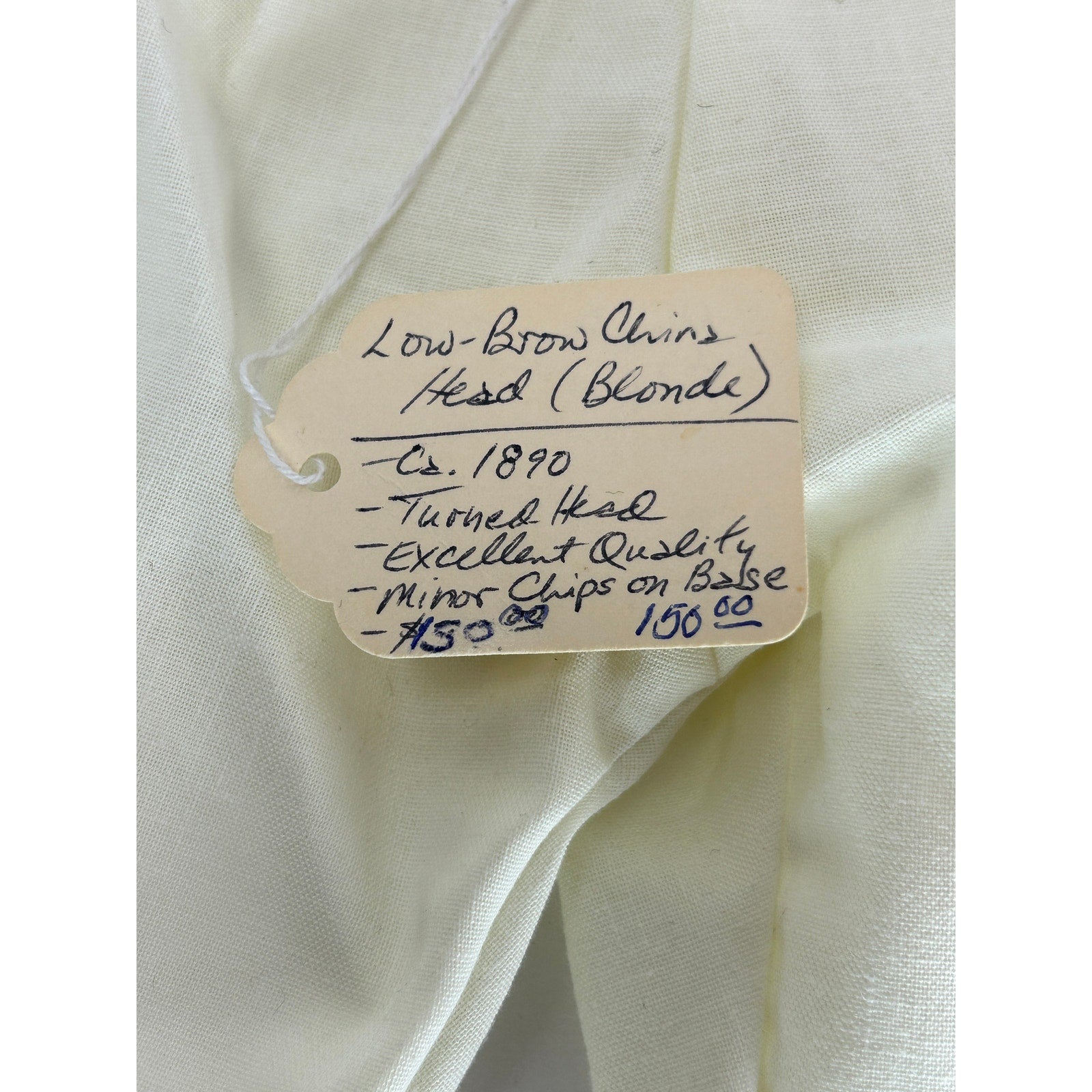 German 18 inch blonde China head doll 1890 turned head provenance attached