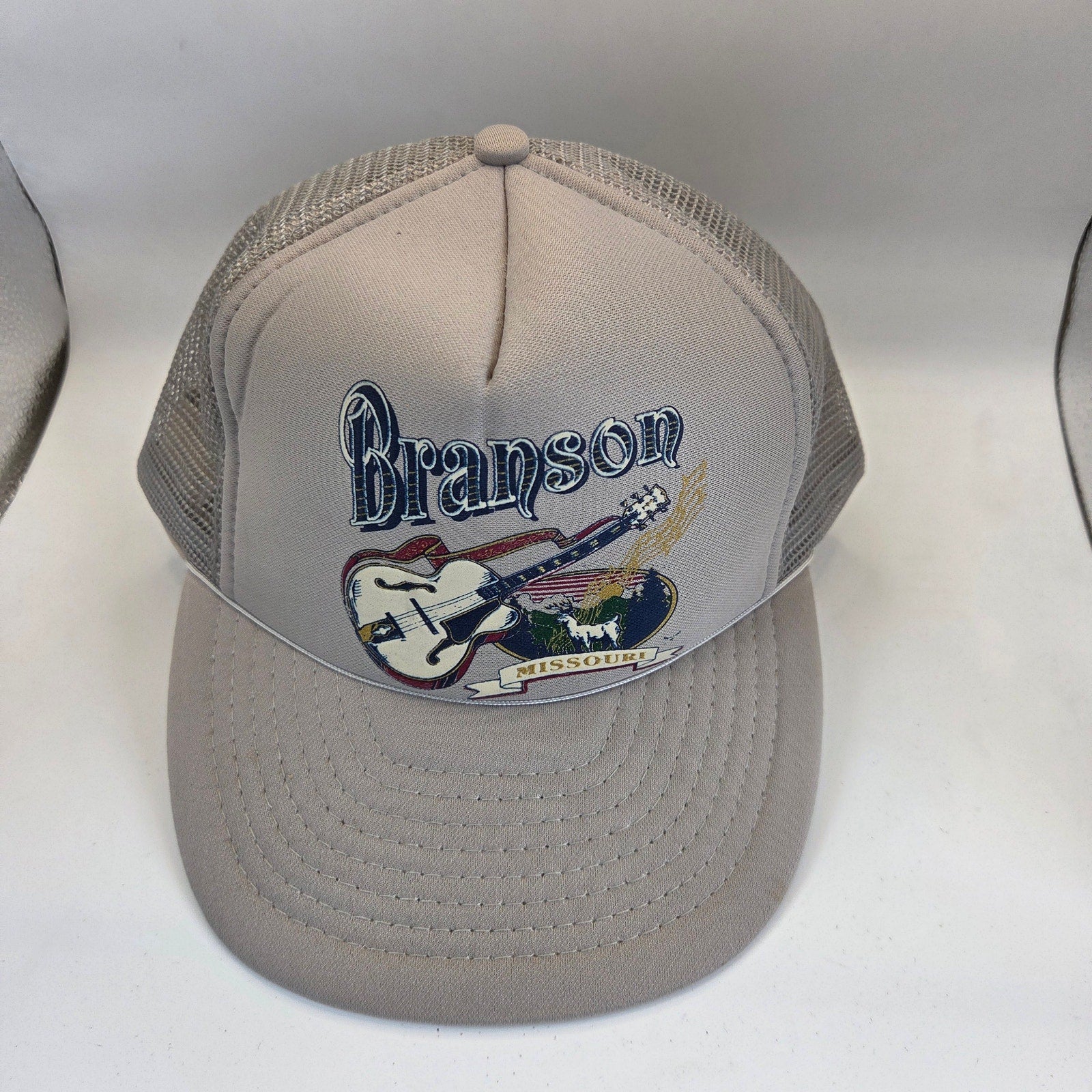 Vintage Branson Missouri Guitar Goat Souvenir Trucker Snapback Hat OSFA Mesh