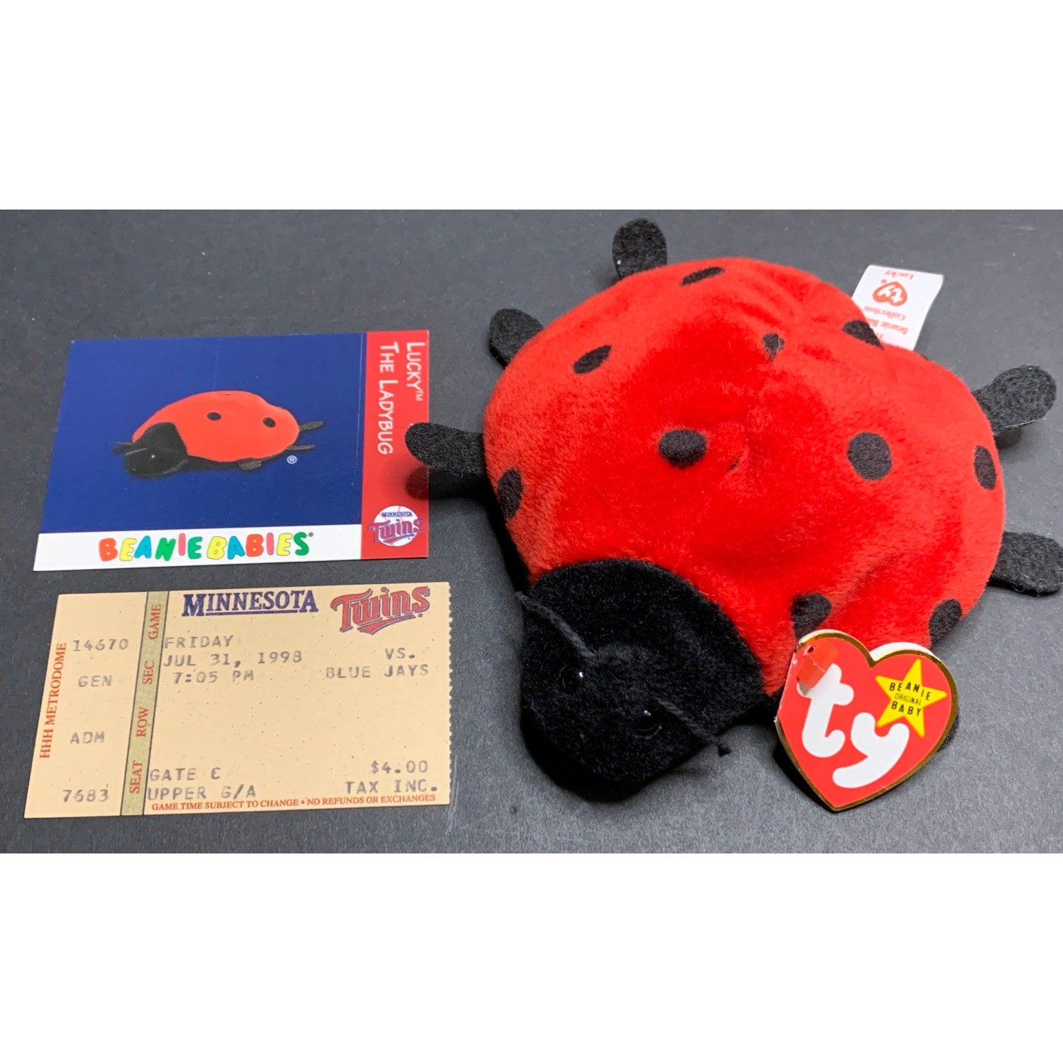 1998 Ty Beanie Babies Day Lucky the Ladybug Minnesota Twins Ticket Stub Card