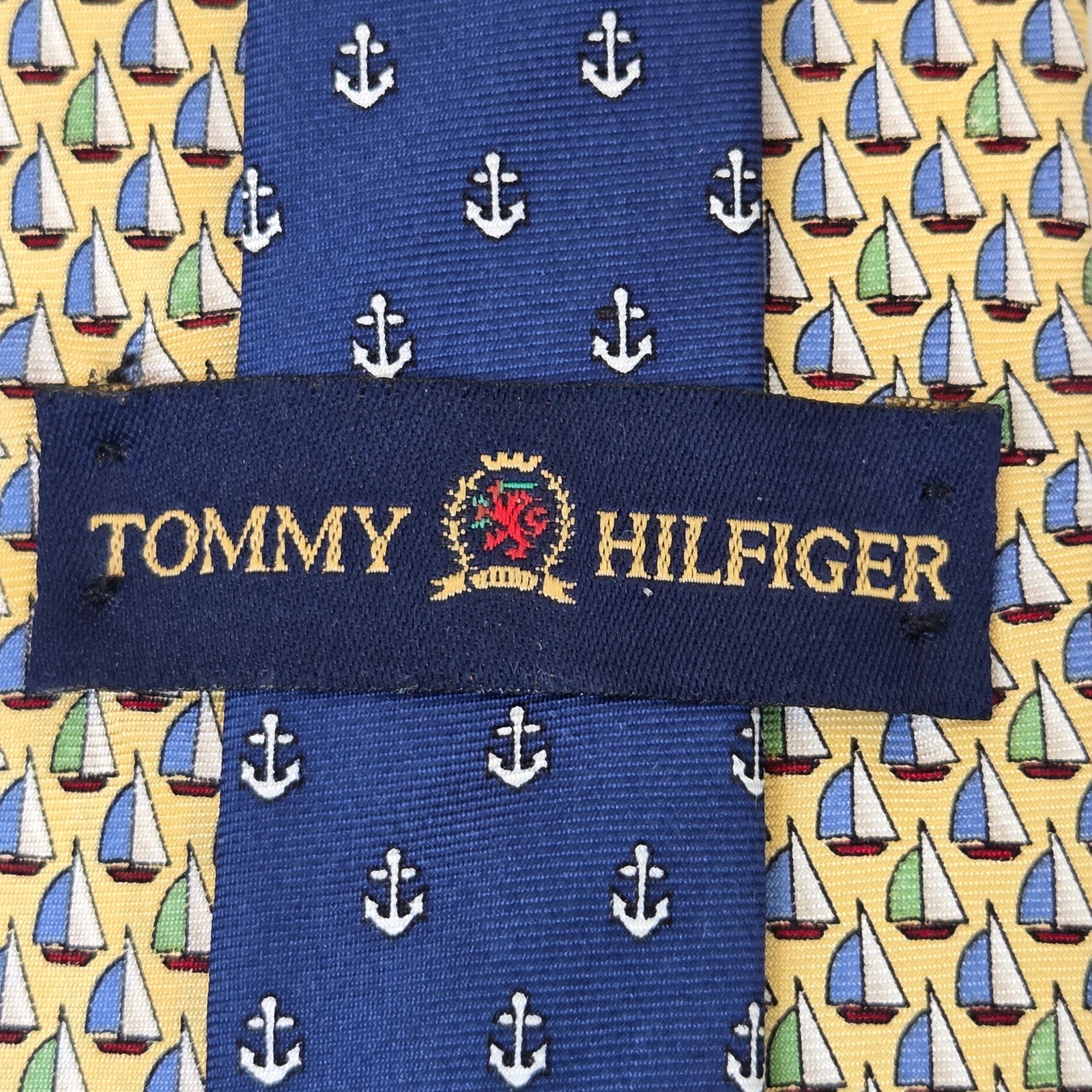 Tommy Hilfiger 4 Tie Lot Silk USA Yellow Nautical Sailboats Anchors Contrast Tip