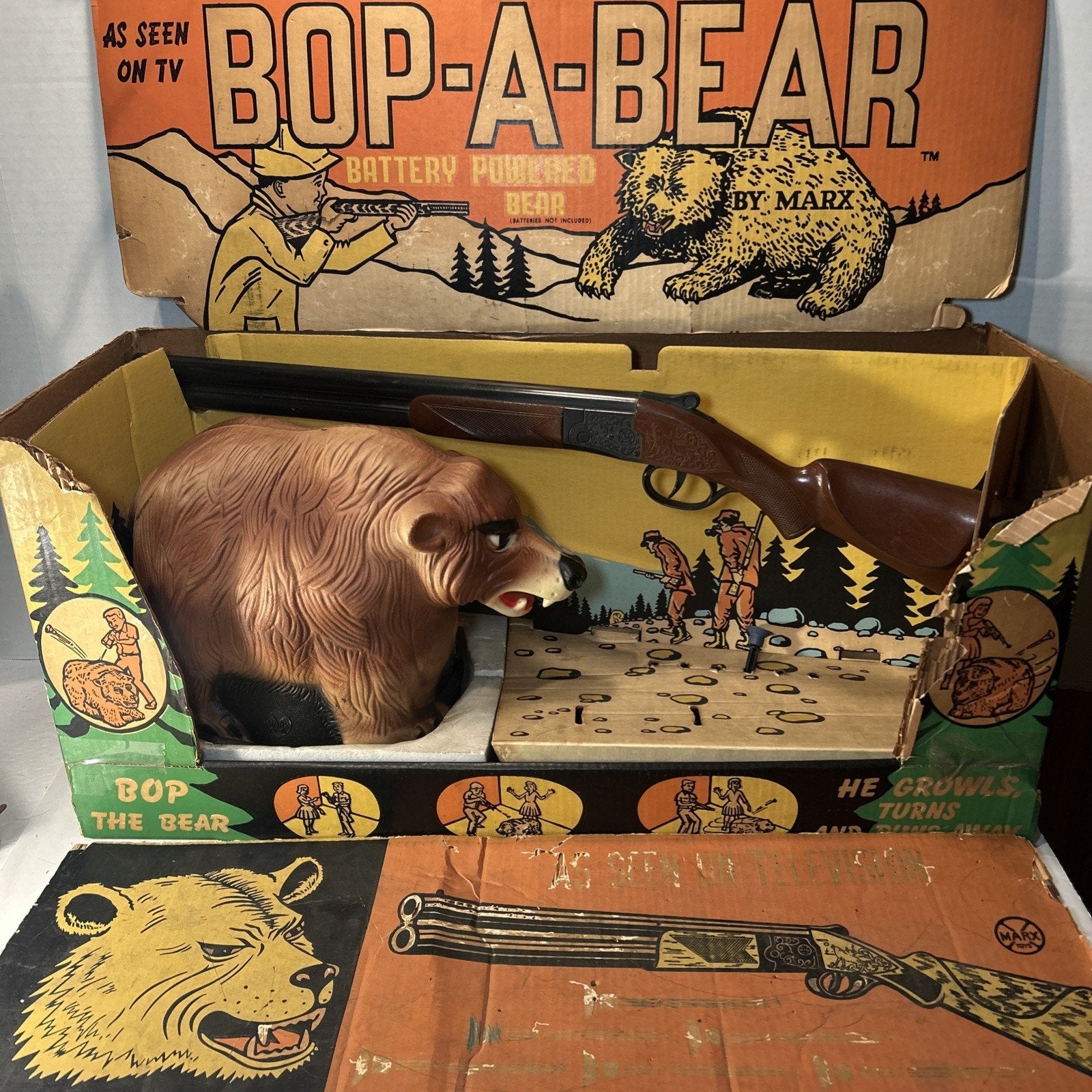 Vintage 1960s Marx Bop-A-Bear Toy G300 With Gun & Box – Incomplete, Untested