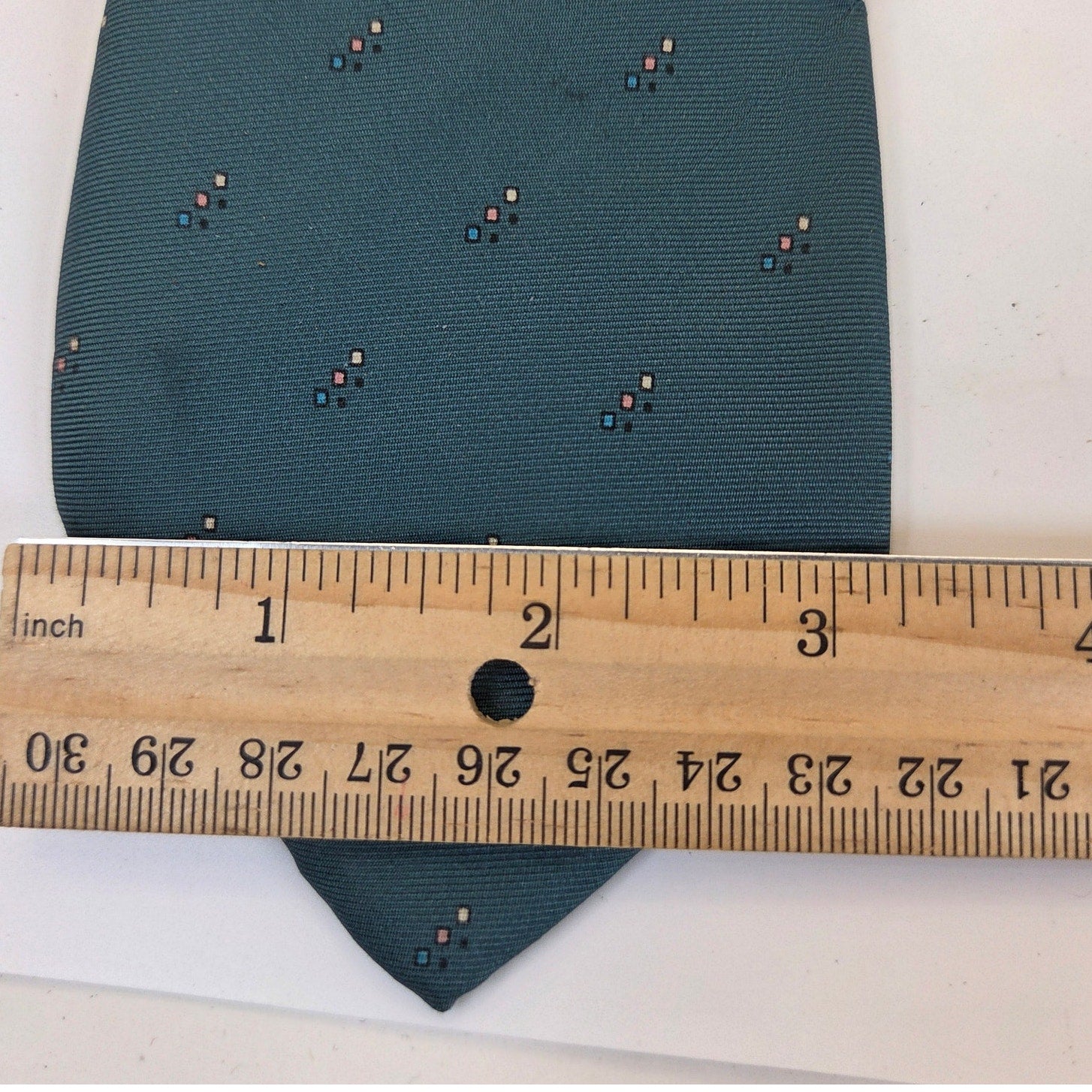 Vintage Christian Dior Silk Necktie USA Geometric Foulard Green 3.25 x 58