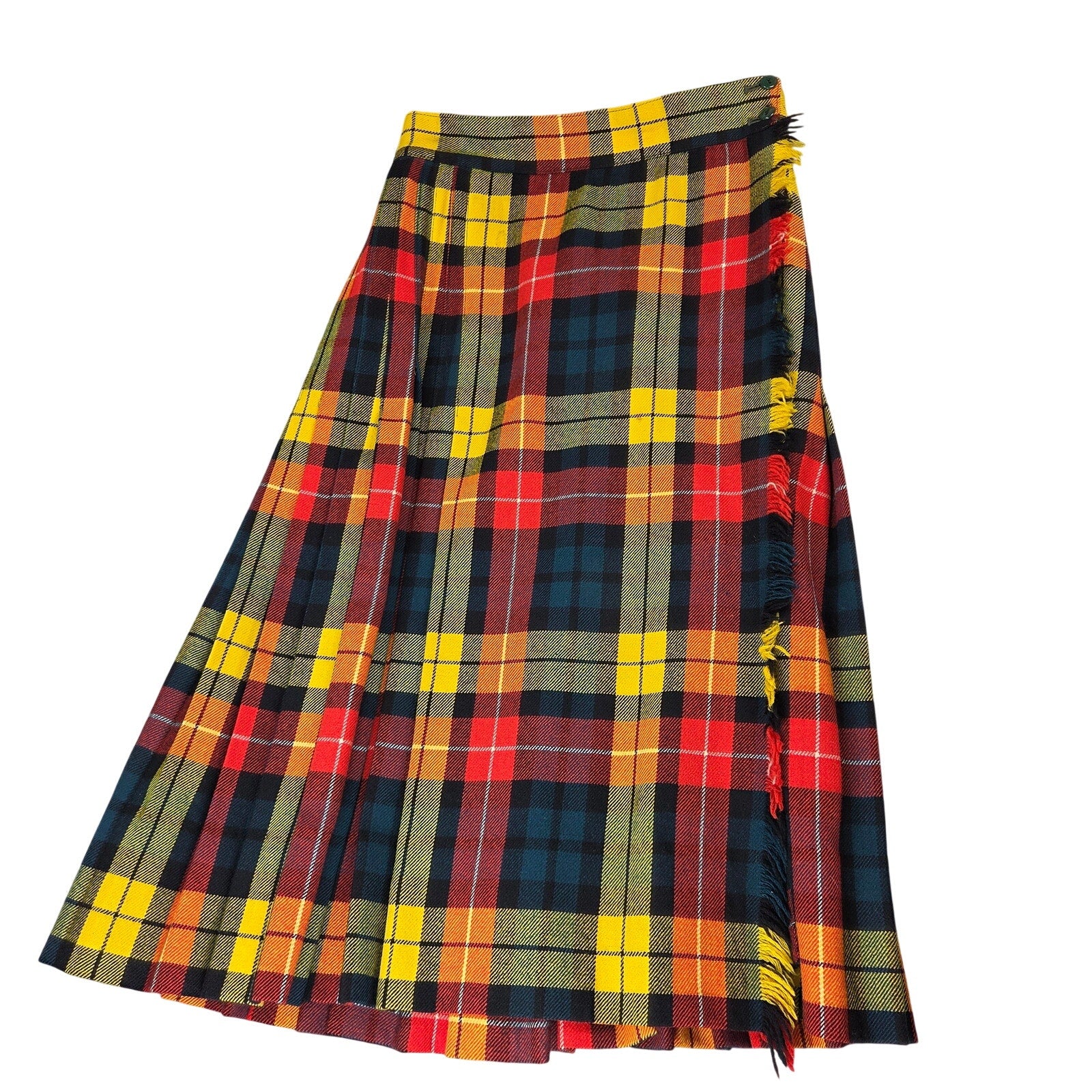 Pedigree Vintage Pure Wool Tartan Wrap Kilt Skirt 26" Waist Made England