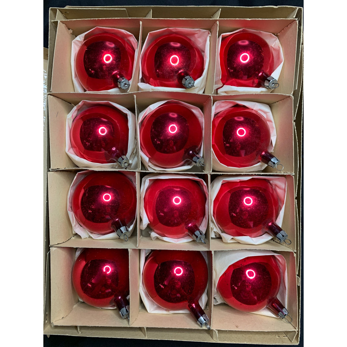 Vintage Fantasia Poland Red Glass Christmas Ball Ornaments 2.75" Box of 12