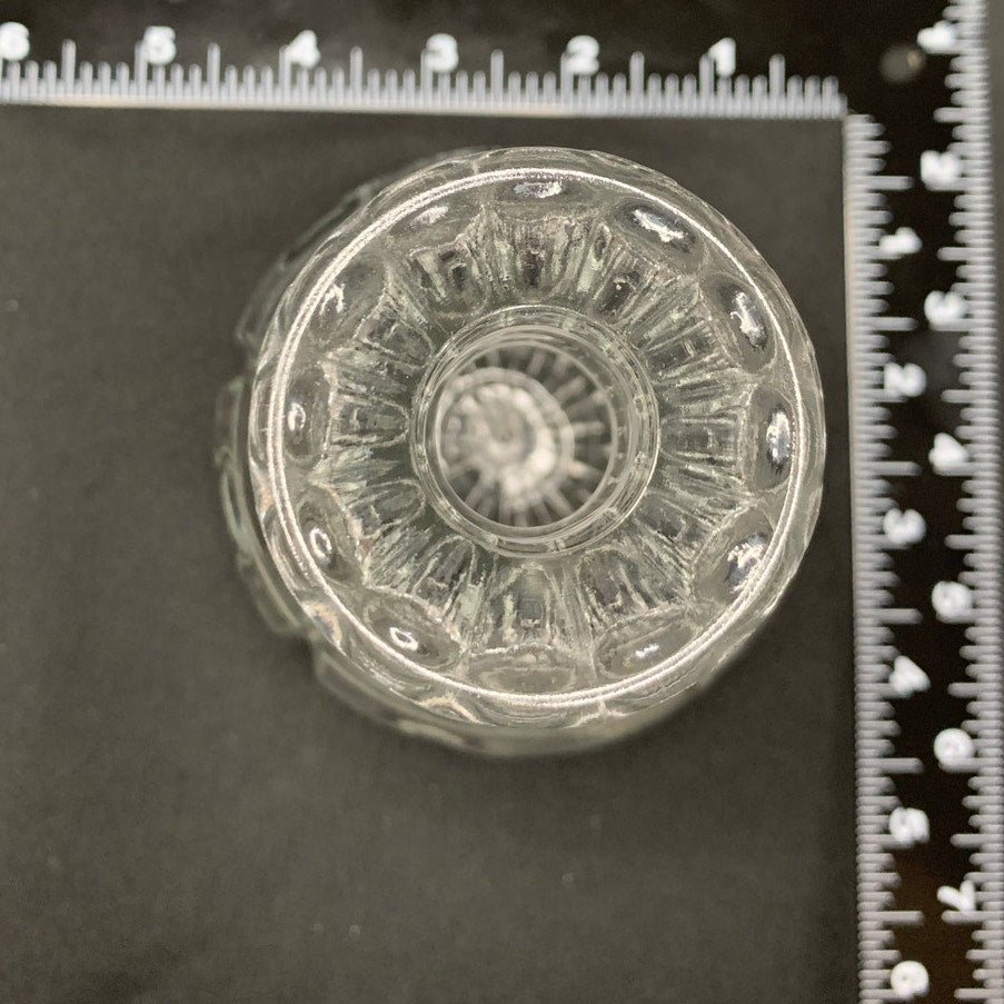 Clear Pressed Glass Bud Vase Flared Rim Paneled Bulbous Base Starburst Bottom