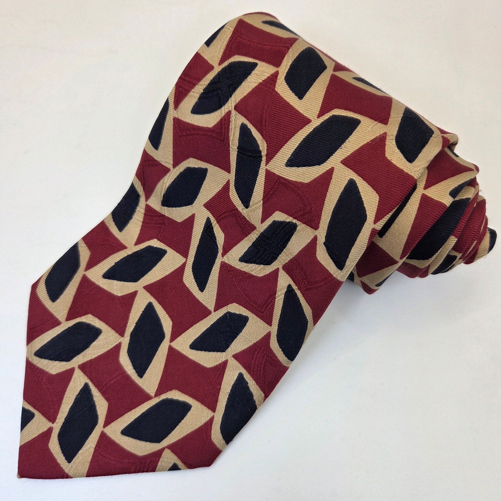 Bolgheri Italy Silk Abstract Geometric Wide Vintage Mens Necktie 4in