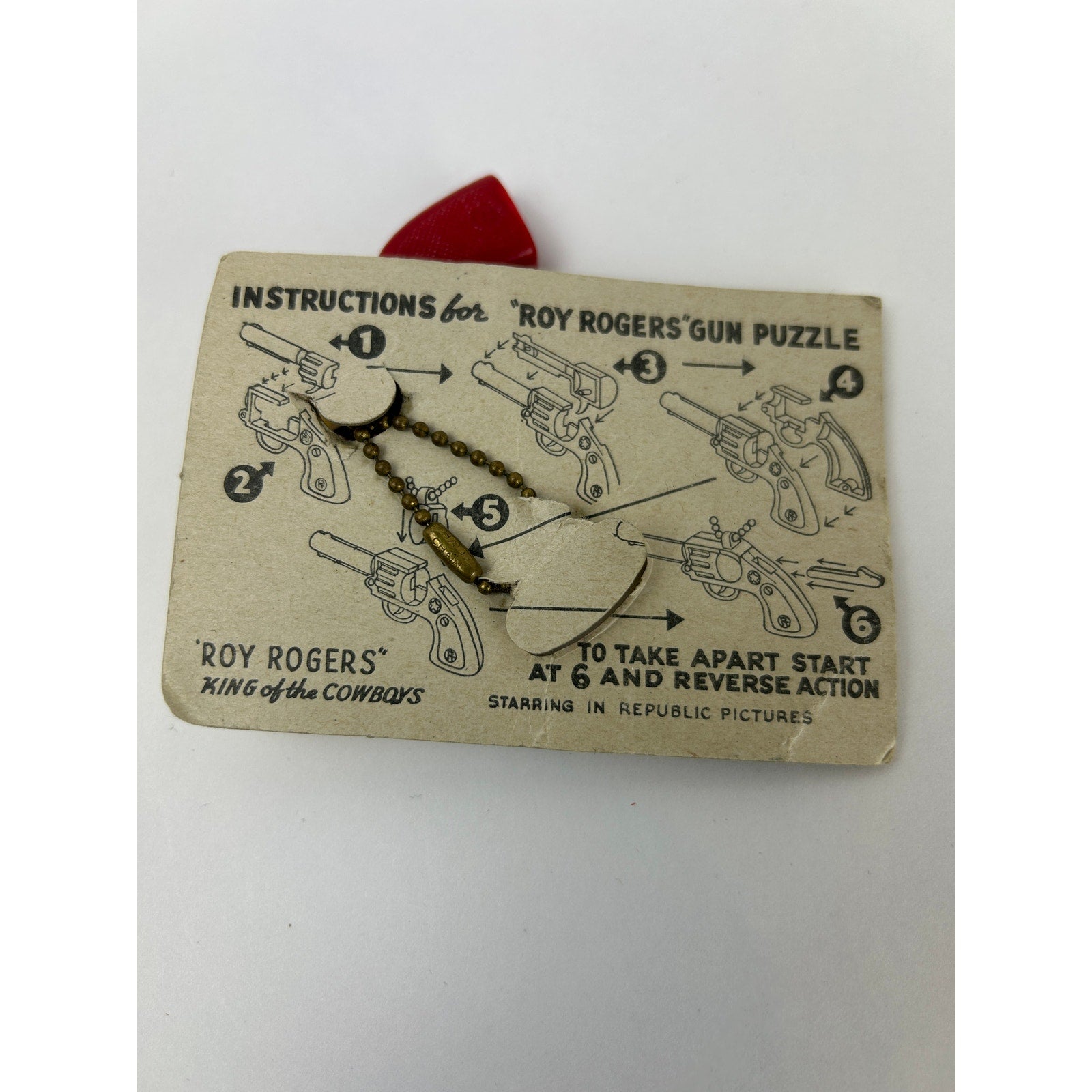 Vintage Roy Rogers Gun Puzzle Key Chain 1950s Plas-Trix Co Brooklyn NY