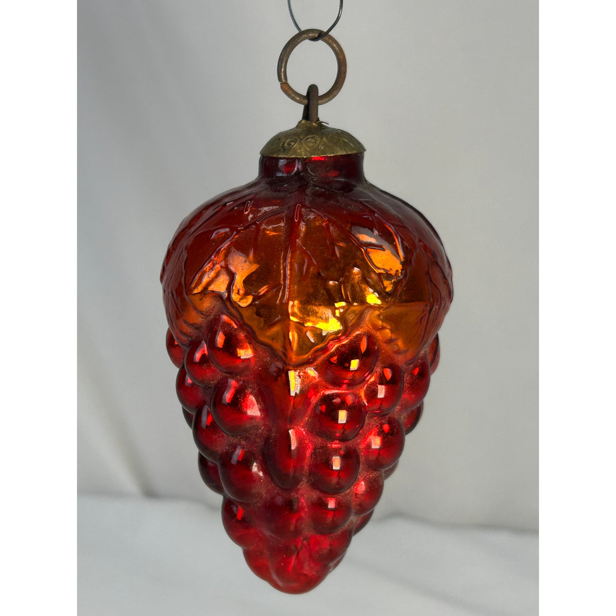 Antique 1800s German Kugel Red Grape Cluster Glass Christmas Ornament 4" Rare