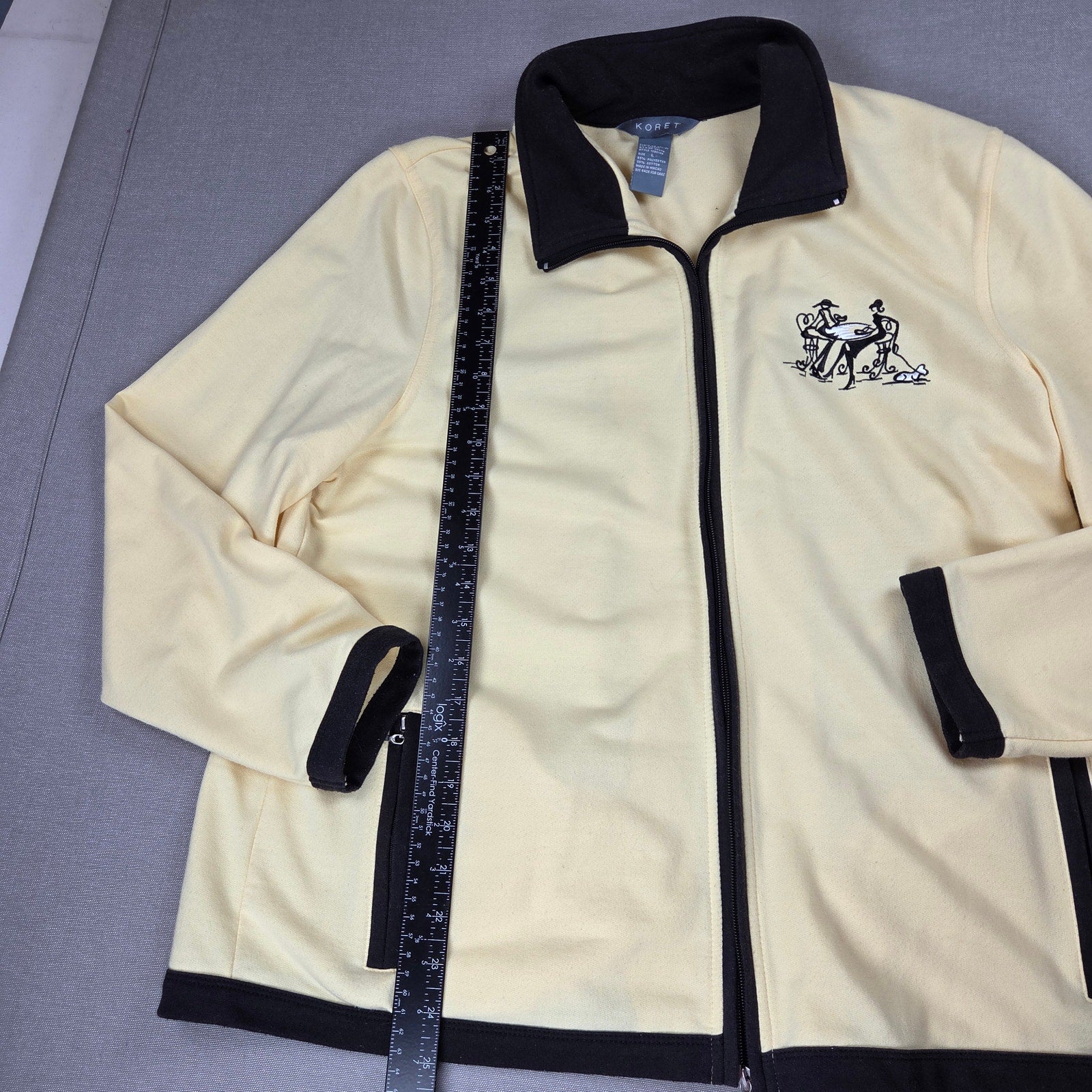 Koret Womens L Full Zip Knit Jacket Cafe Scene Embroidered Macau Vintage 90s